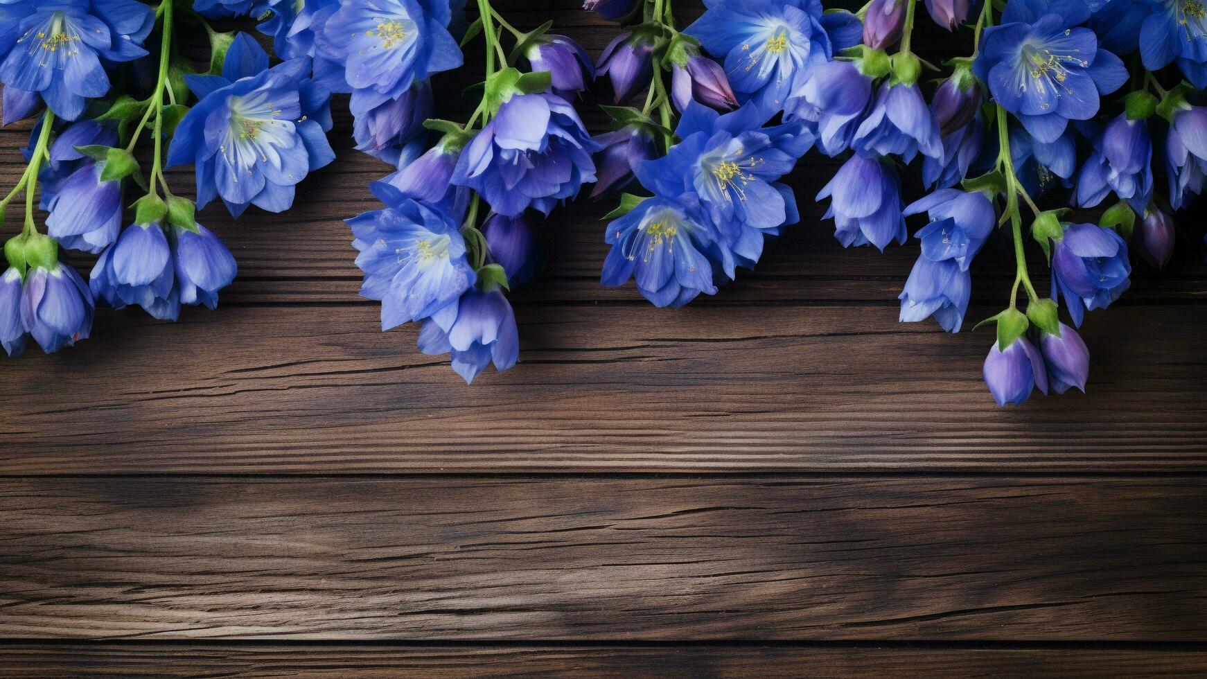 Rittersporn Blume auf Holz Hintergrund mit Kopieren Raum, ai generativ foto