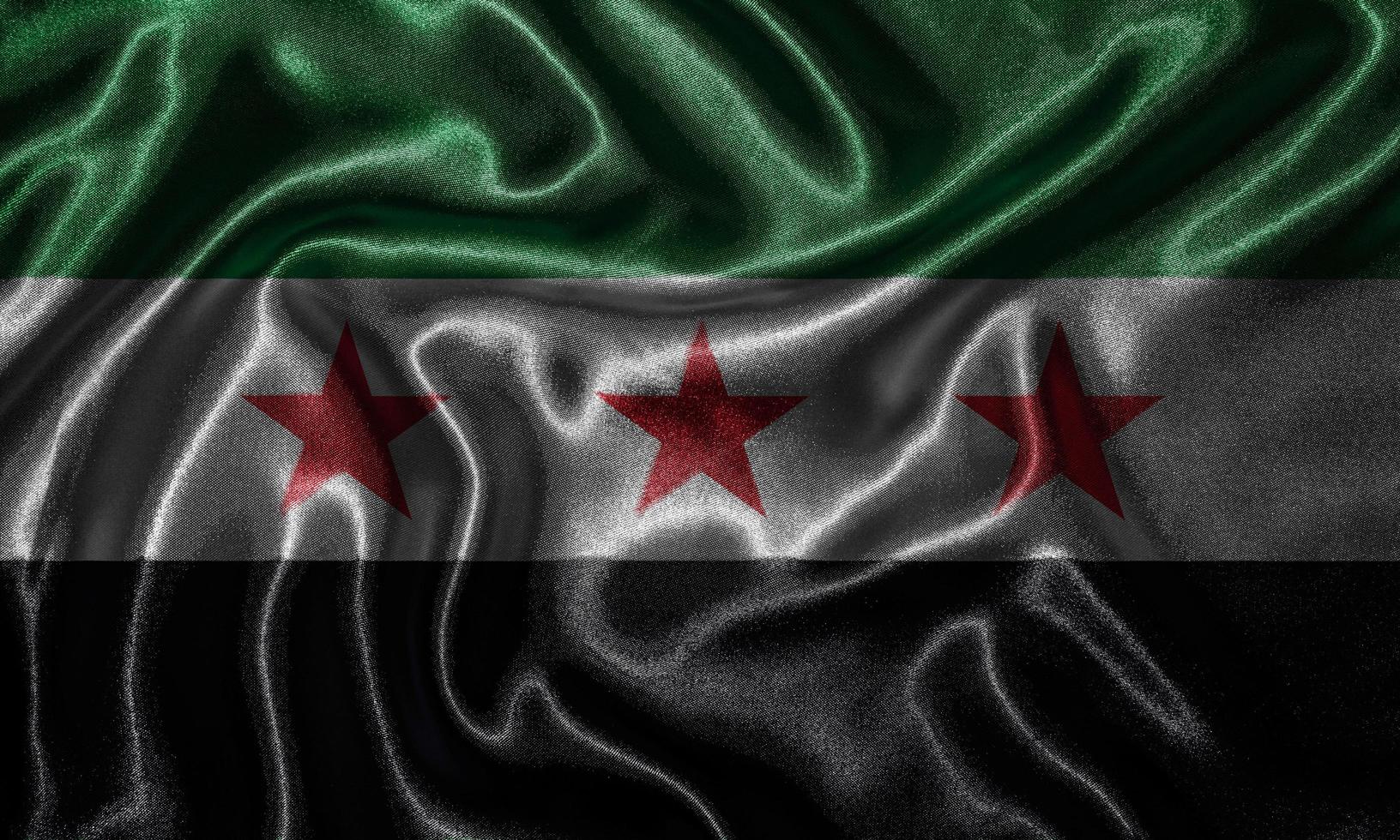 Tapete von Syrien-Flagge und wehende Flagge von Stoff. foto