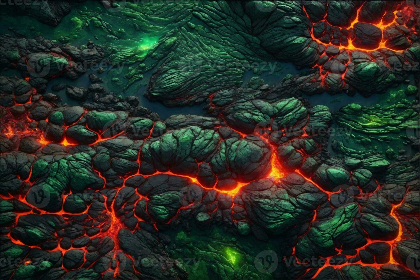 Grün und rot Lava Textur Hintergrund, glühend Lava Textur Hintergrund, Magma Fluss, Lava Fluss, geknackt Lava, ai generativ foto