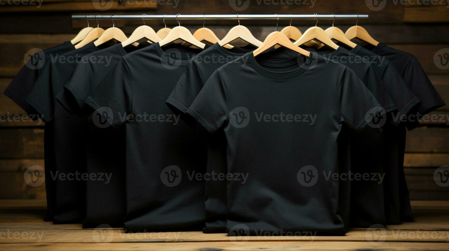 Foto schwarz T-Shirts mit Kopieren Raum Attrappe, Lehrmodell, Simulation generativ ai