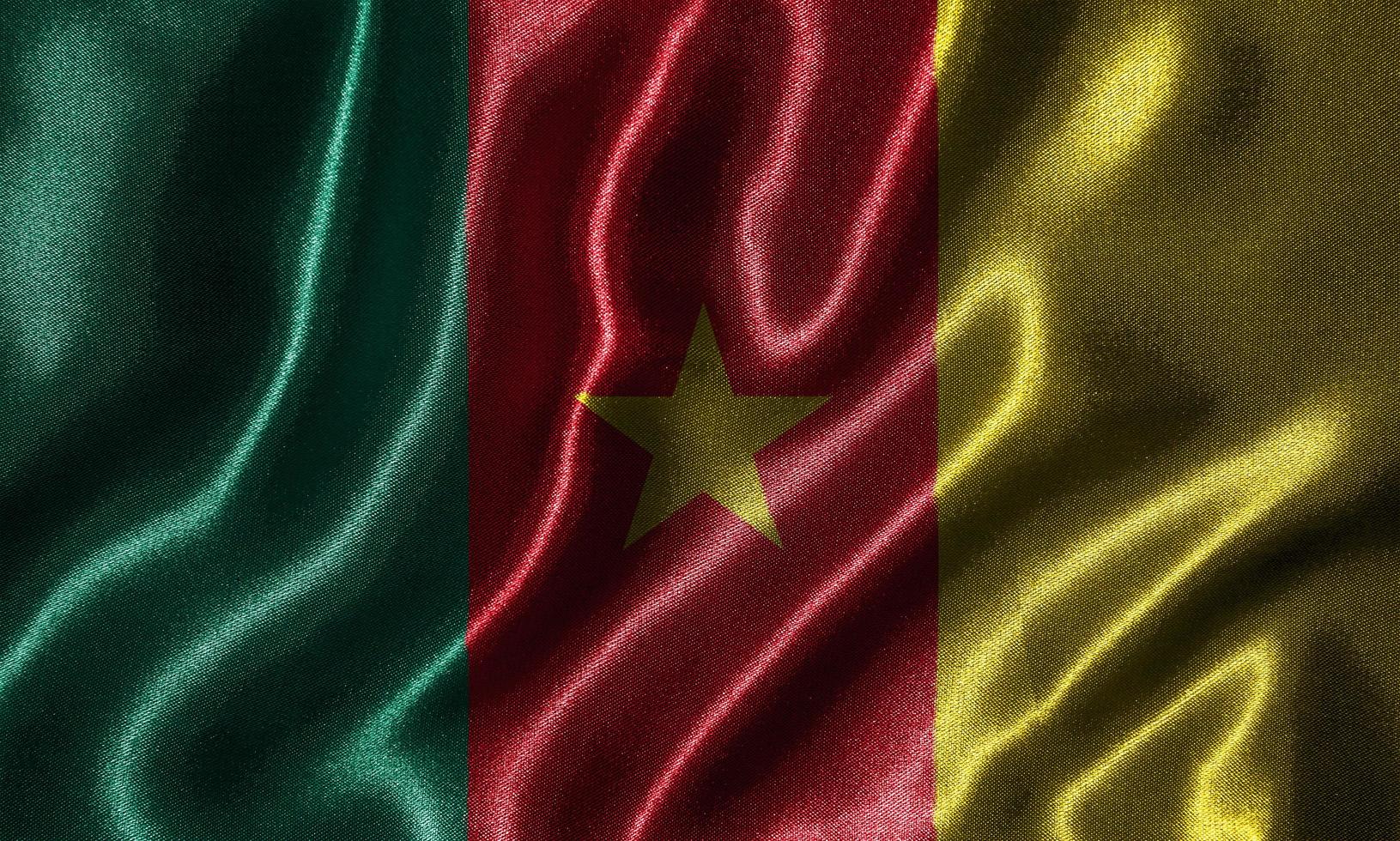 Tapete von Kamerun-Flagge und wehende Flagge von Stoff. foto