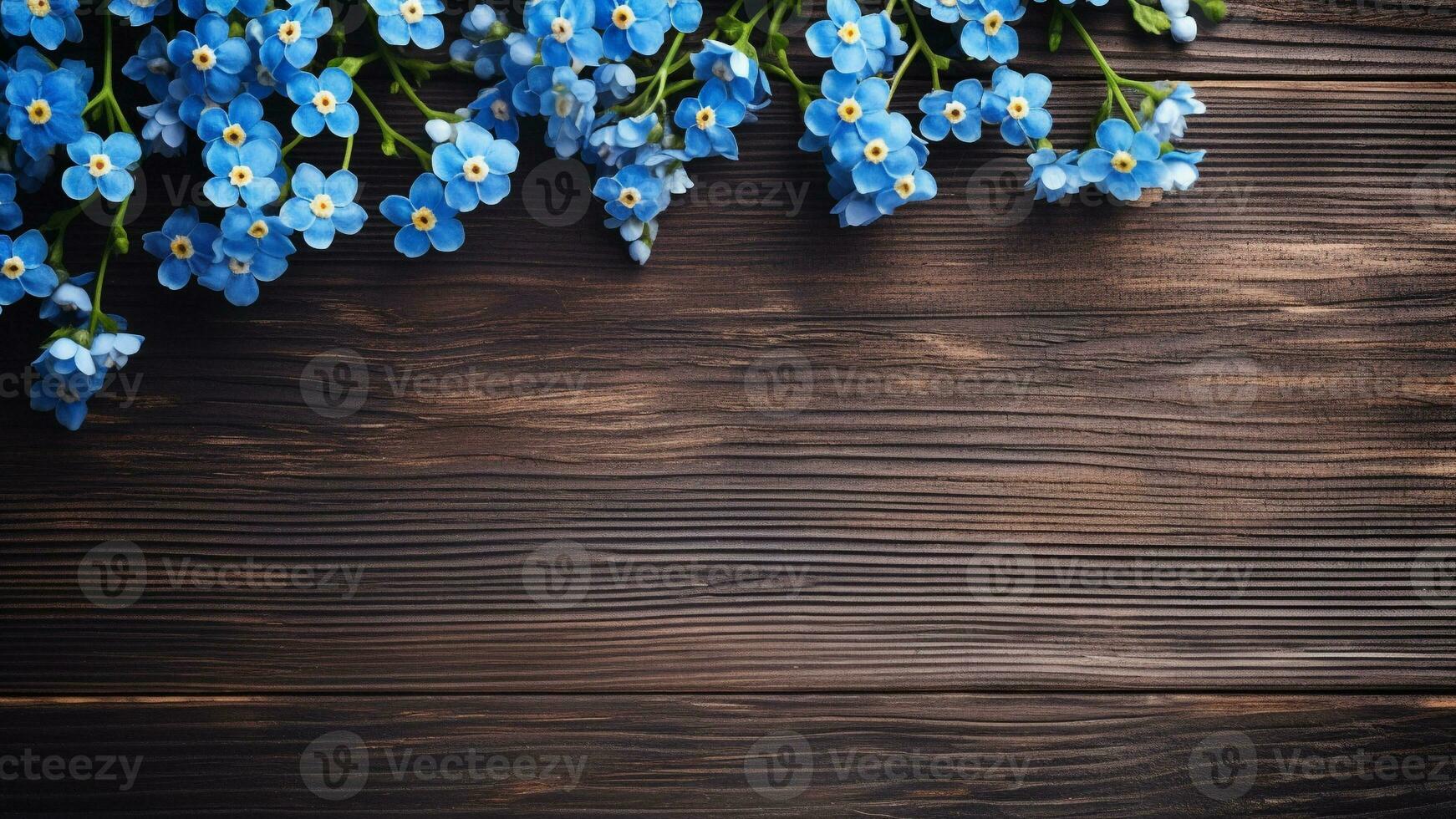vergessen mich nicht Blume auf Holz Hintergrund mit Kopieren Raum, ai generativ foto