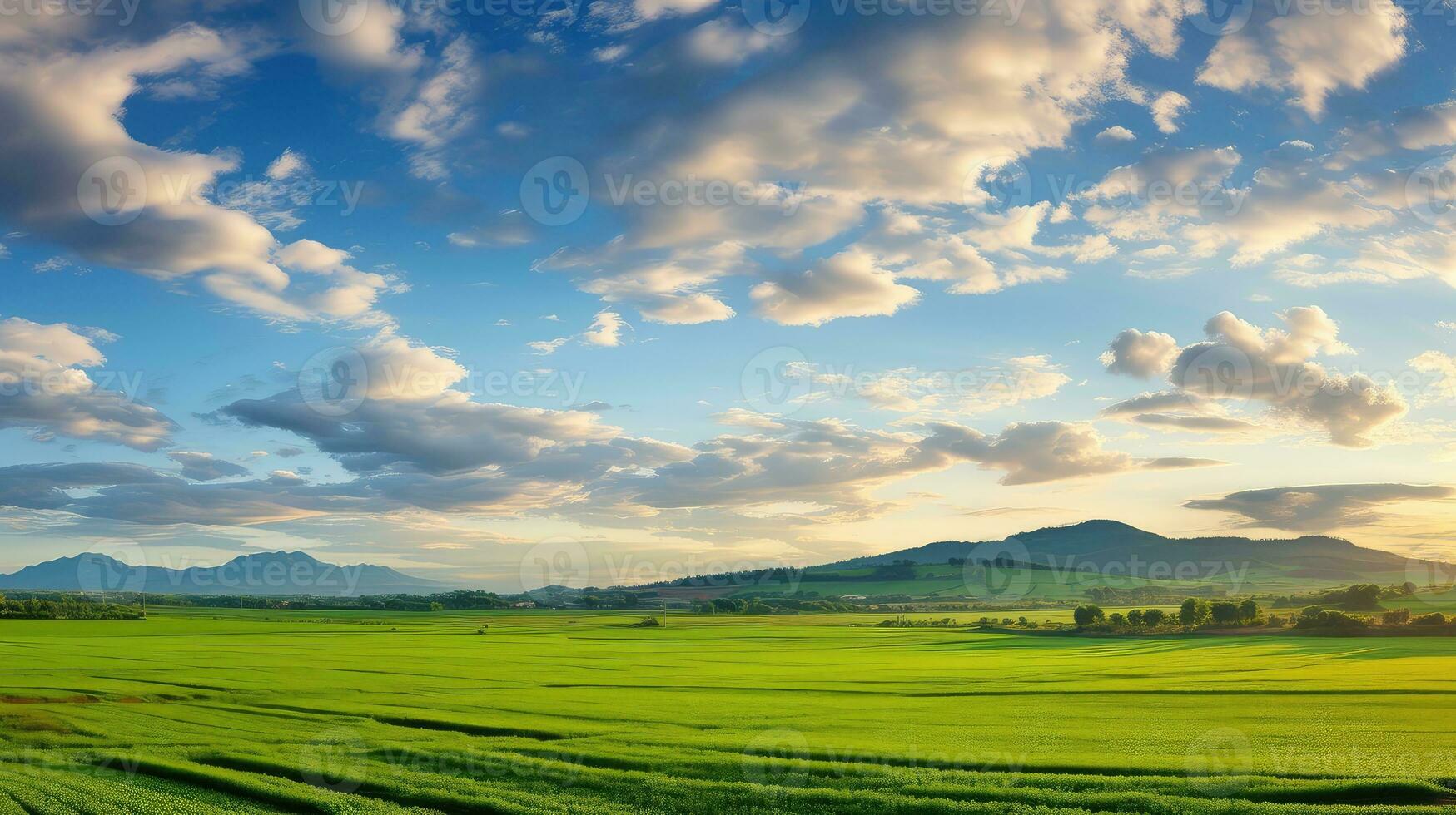 Wiese Land Wolke Panorama Landschaft ai generiert foto