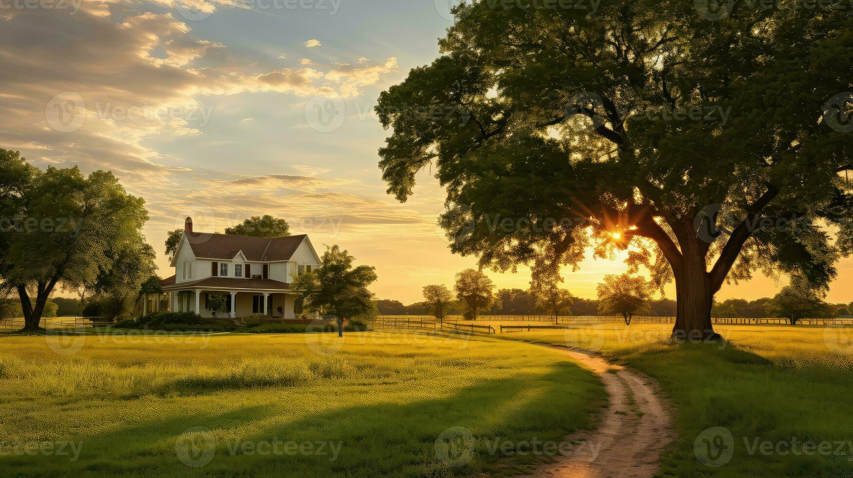 Natur Sonnenschein Abend Land Landschaft ai generiert foto