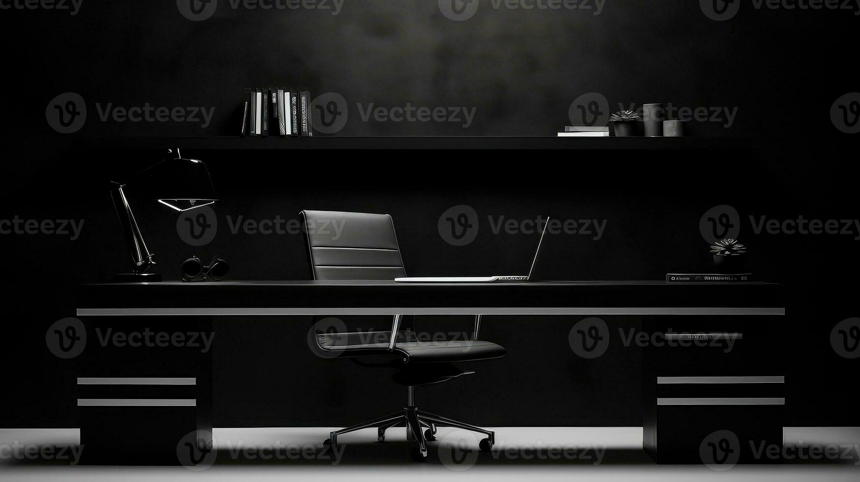 modern Zimmer Büro schwarz Hintergrund ai generiert foto