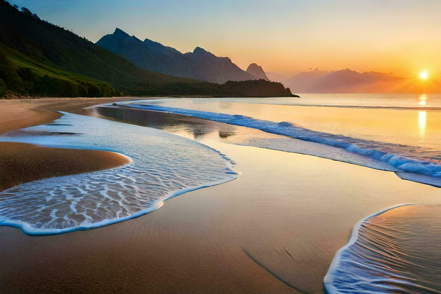 das Sonne setzt auf das Ozean beim Kauai. KI-generiert foto