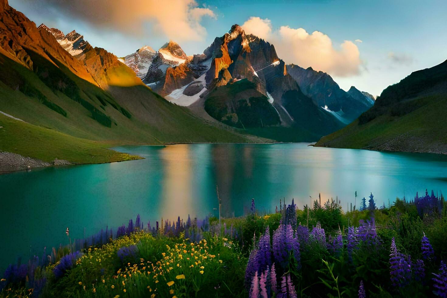 das Berge sind reflektiert im das See. KI-generiert foto