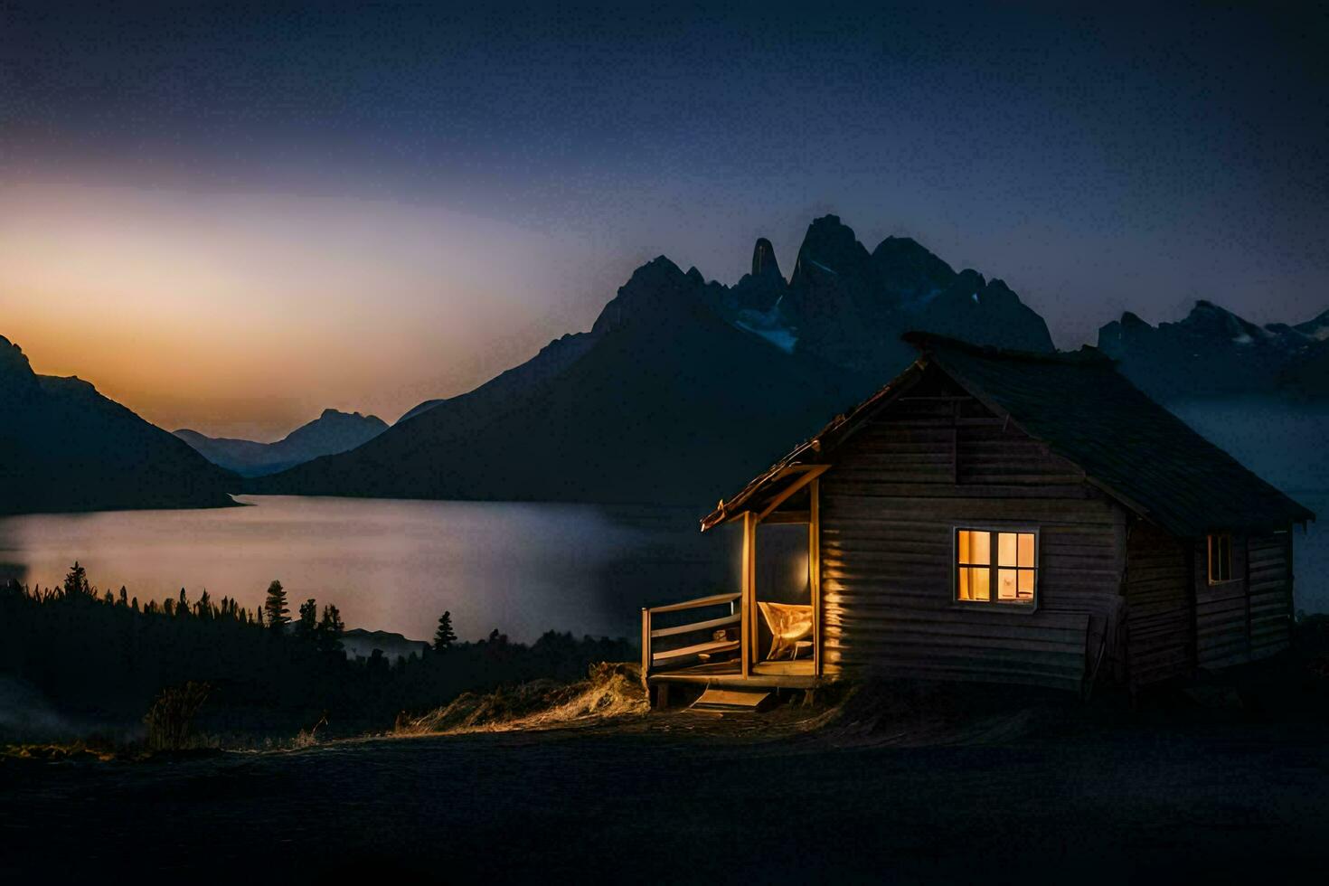 das Kabine im das Berge. KI-generiert foto