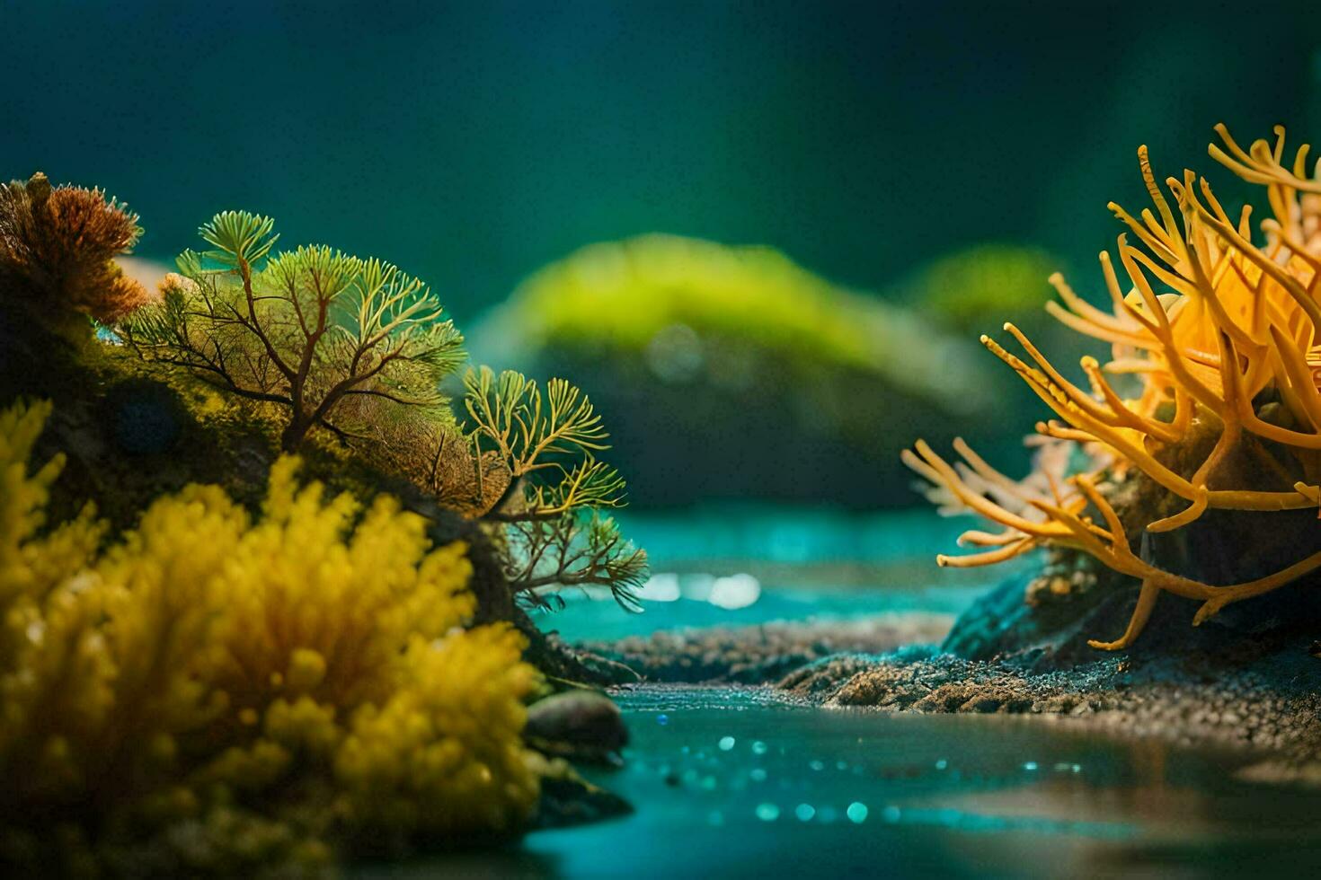 ein Gruppe von Korallen und andere Meer Leben im das Ozean. KI-generiert foto