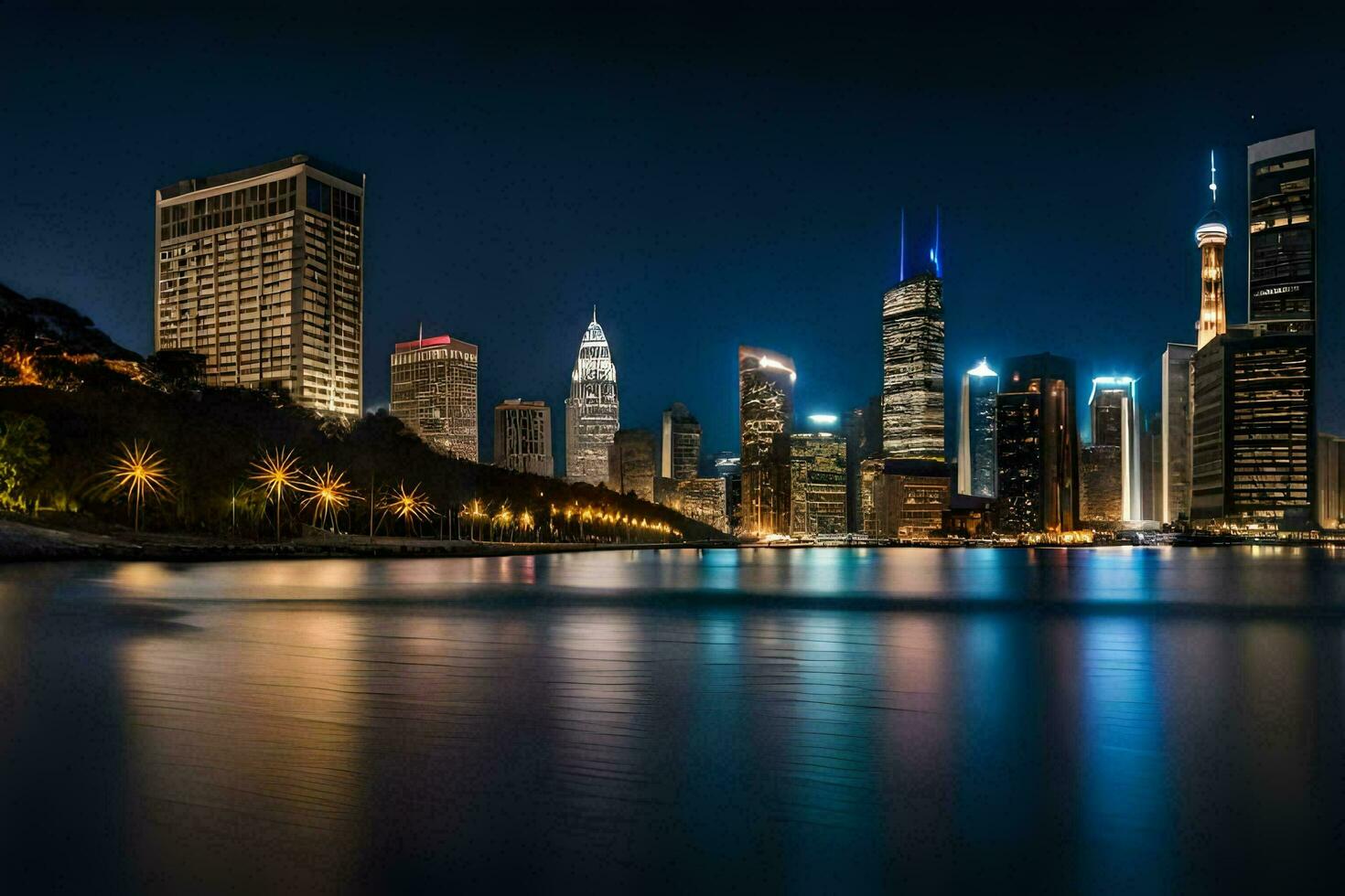 das Chicago Horizont beim Nacht. KI-generiert foto