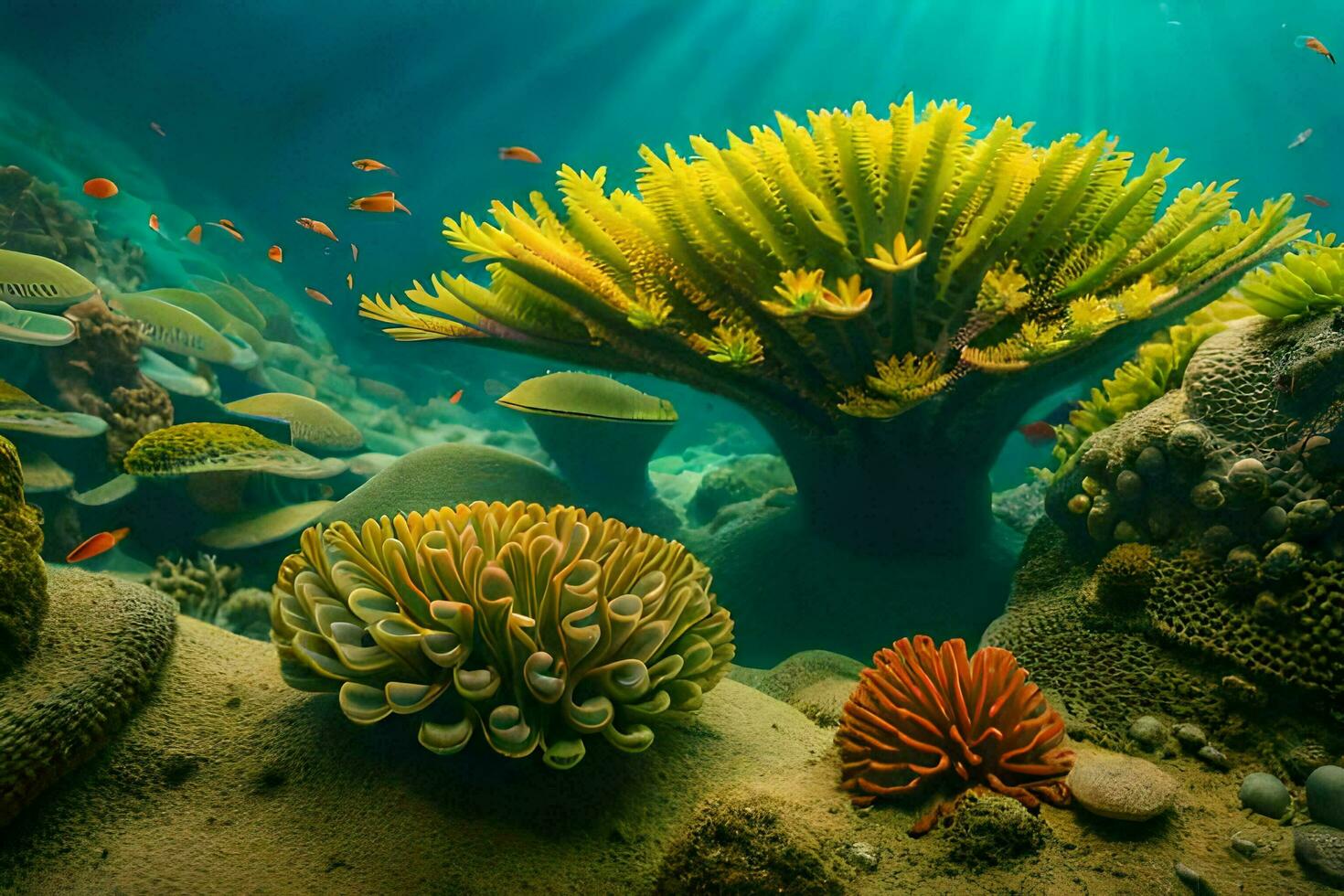 ein Koralle Riff mit viele anders Typen von Korallen. KI-generiert foto