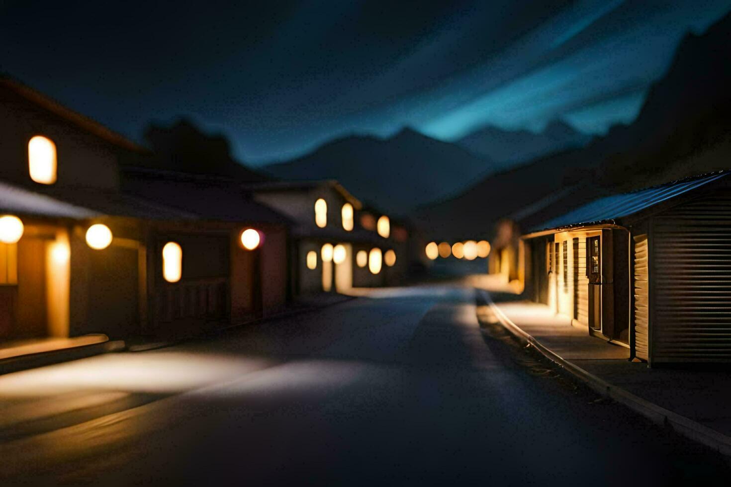 ein Nacht Schuss von ein klein Stadt, Dorf beim Nacht. KI-generiert foto