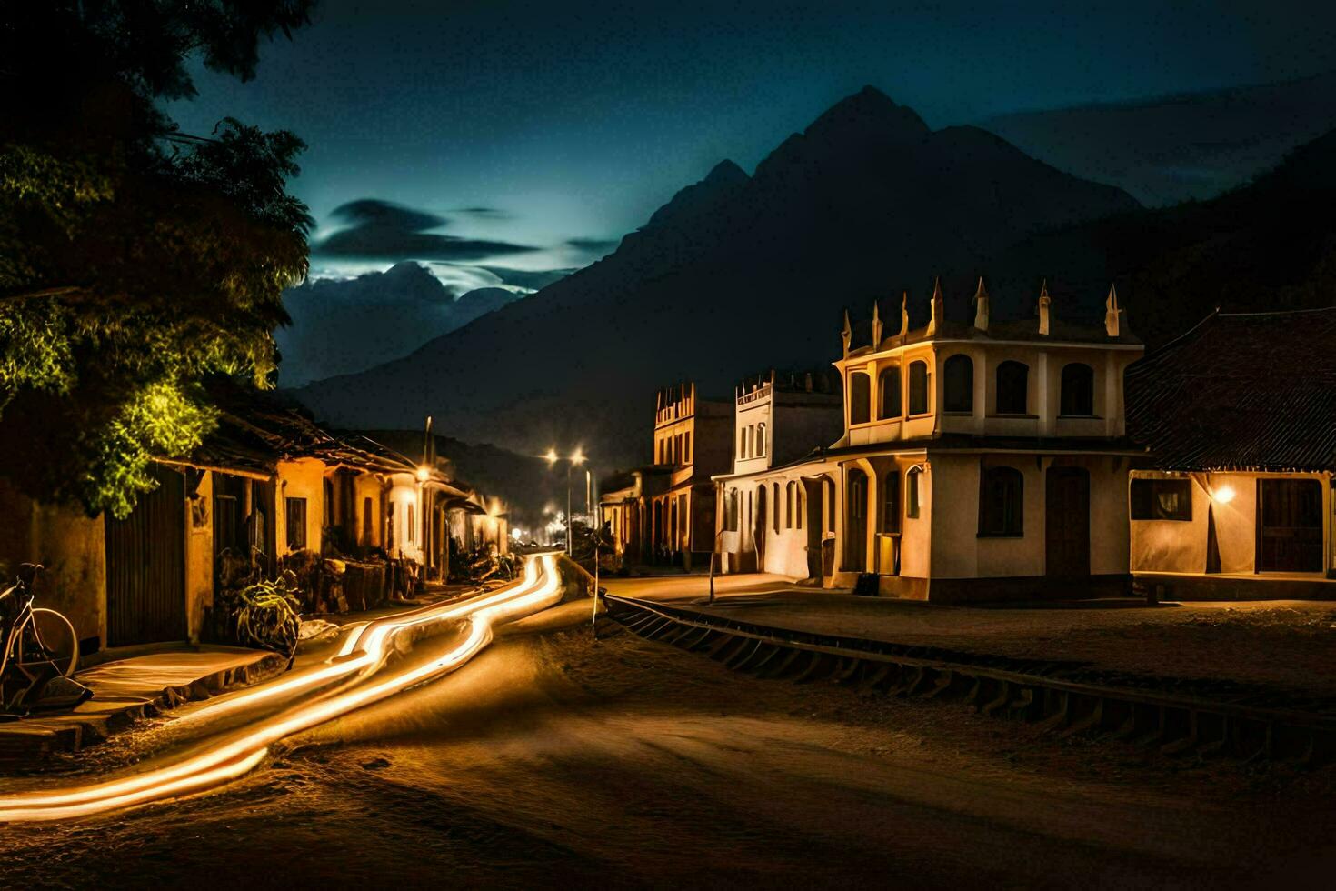 ein Straße im das Berge beim Nacht. KI-generiert foto