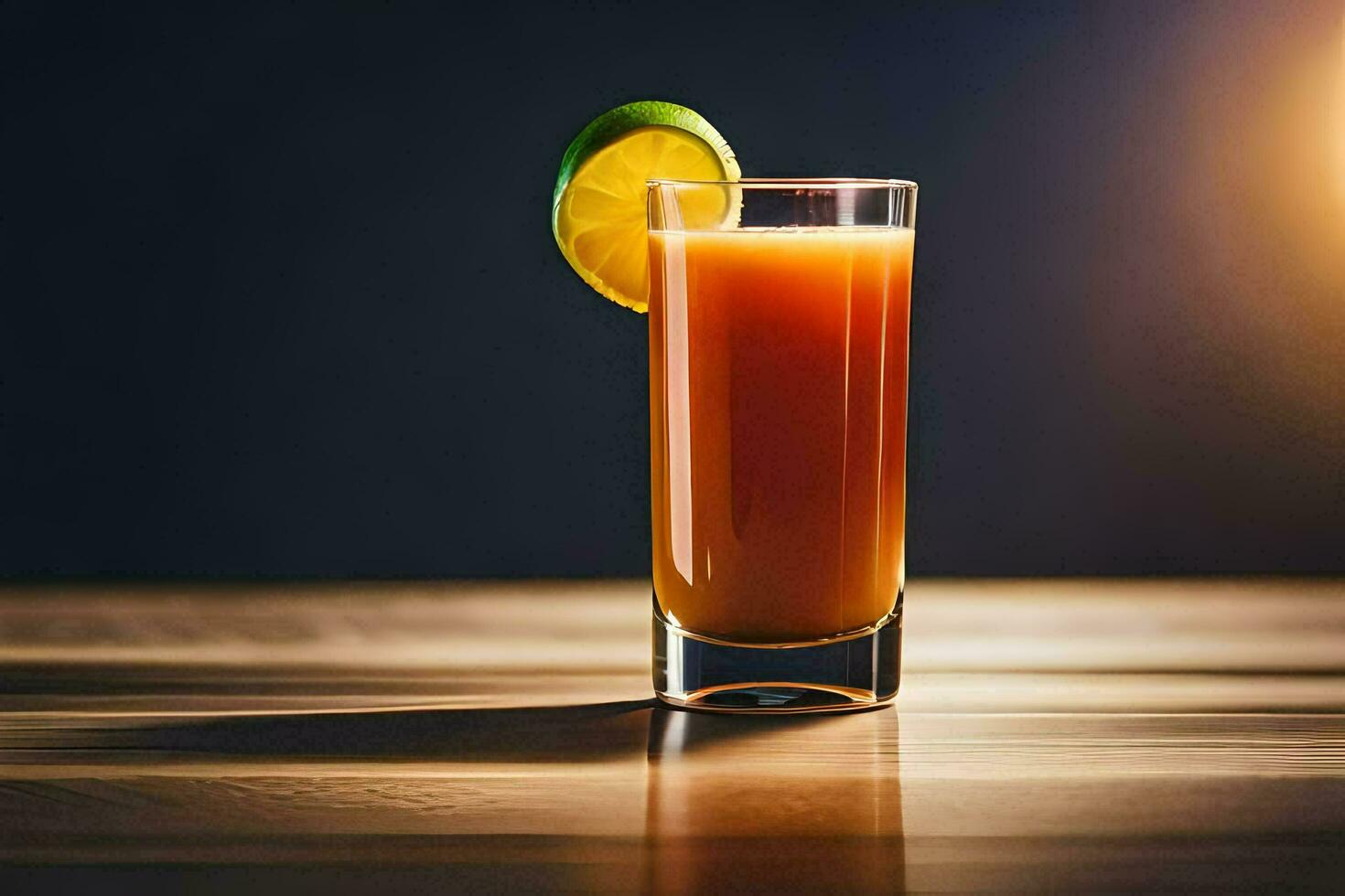 ein Glas von Orange Saft mit ein Scheibe von Kalk. KI-generiert foto