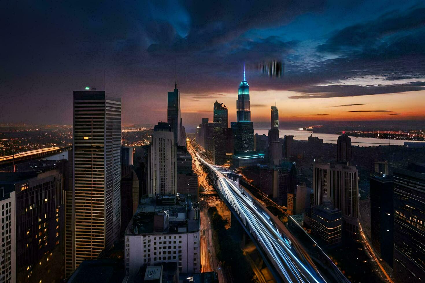 ein Stadt Horizont beim Dämmerung mit ein lange Belichtung. KI-generiert foto