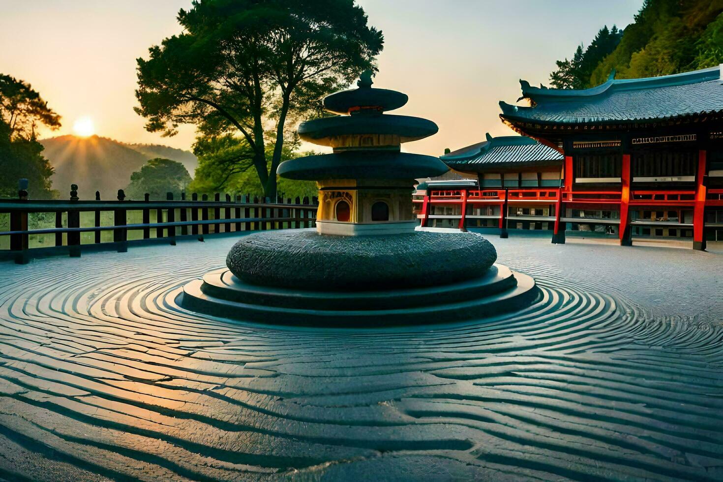 ein japanisch Pagode im das Sonne. KI-generiert foto