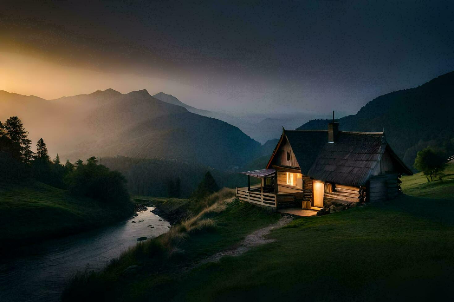 das Kabine im das Berge. KI-generiert foto