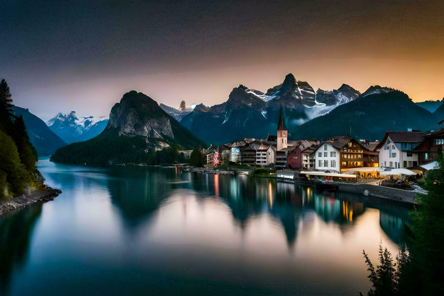 das Stadt, Dorf von hallstatt, Schweiz. KI-generiert foto