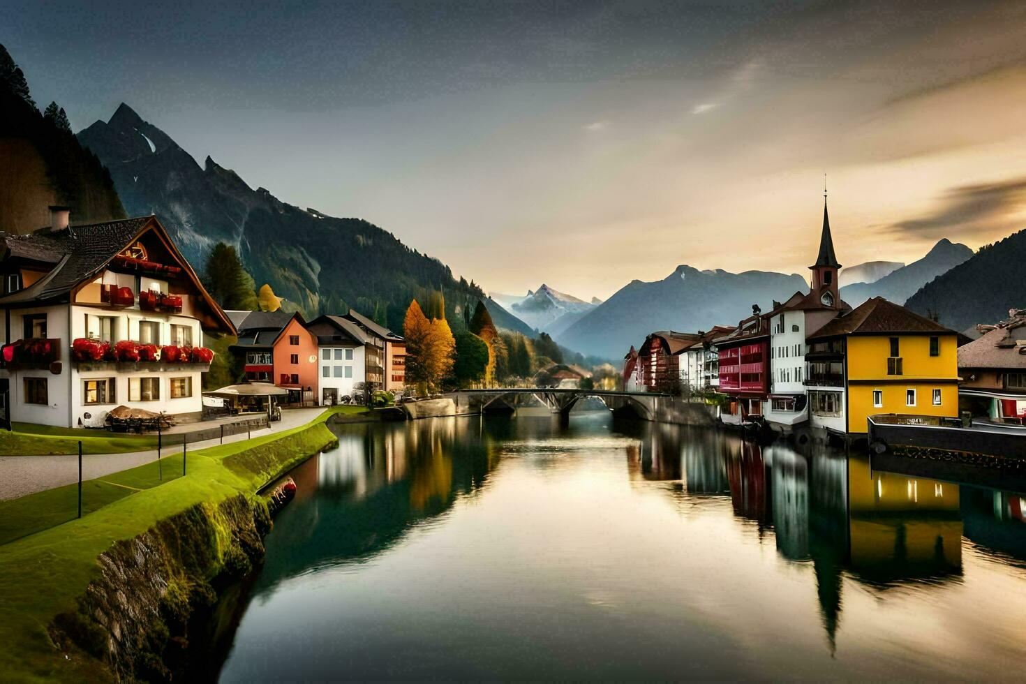 das schön Stadt, Dorf von Schweiz. KI-generiert foto