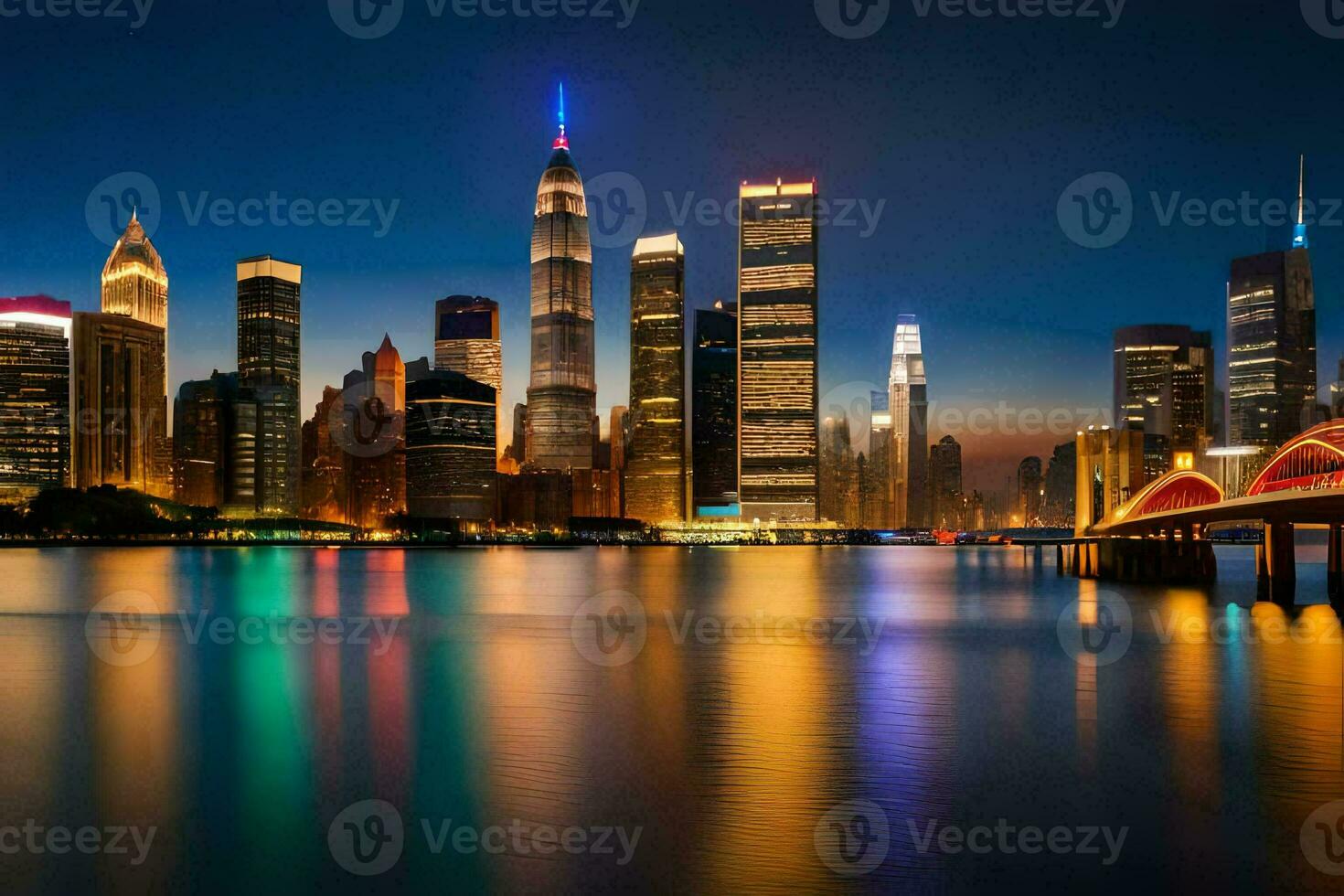 das Chicago Horizont beim Nacht. KI-generiert foto