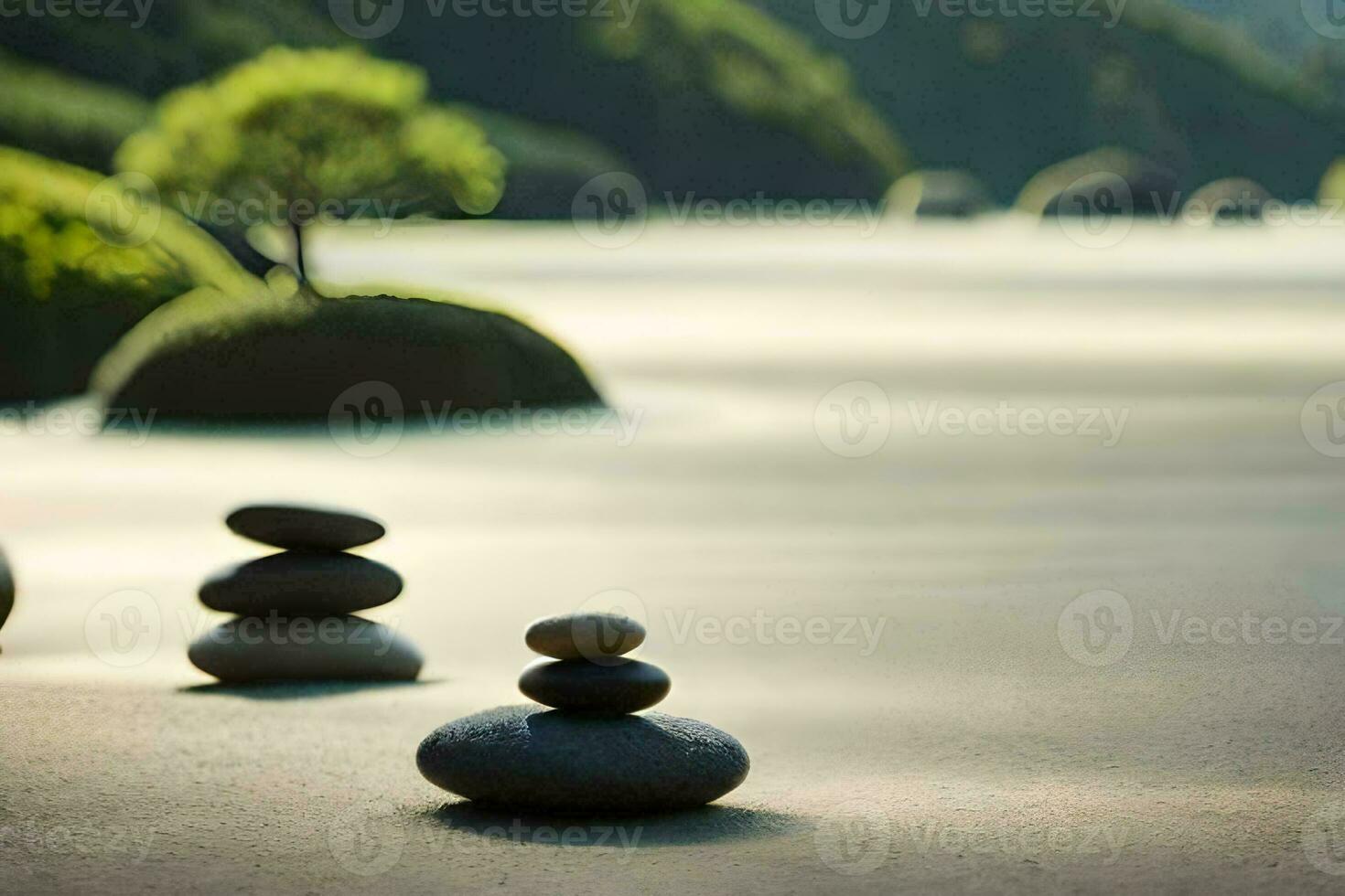 ein Zen Garten mit Steine und Bäume. KI-generiert foto