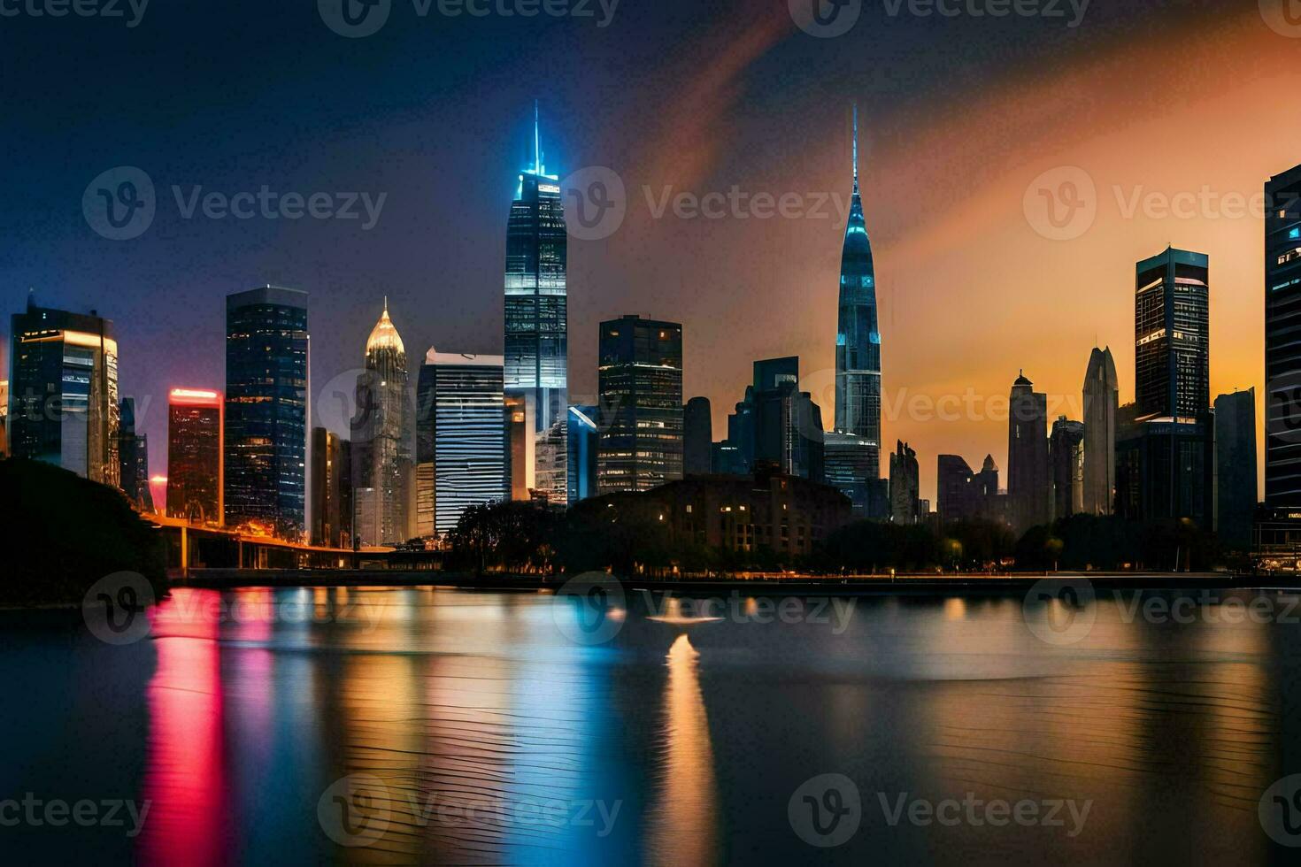 das Stadt Horizont beim Nacht im Schanghai. KI-generiert foto