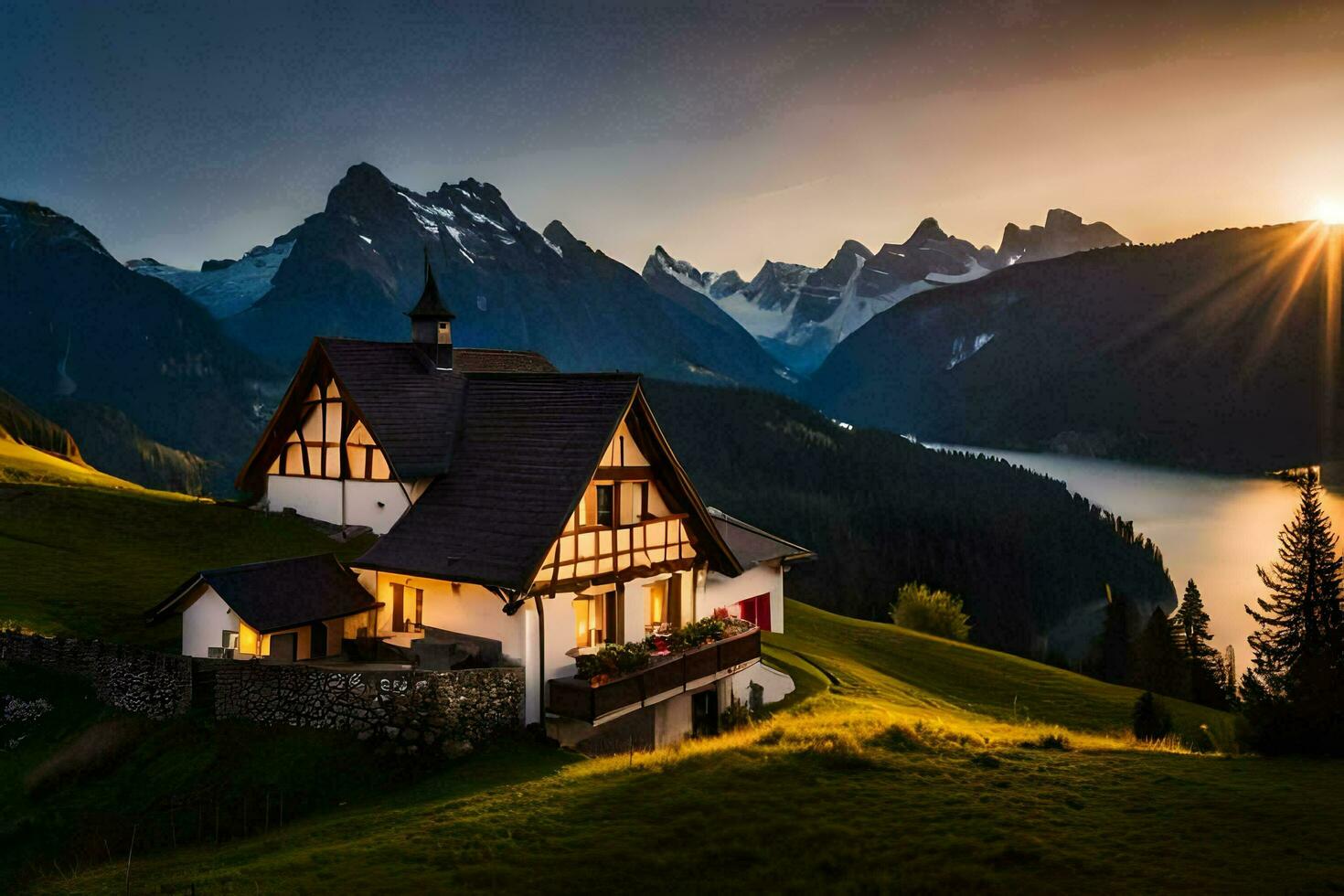 das Haus im das Berge. KI-generiert foto