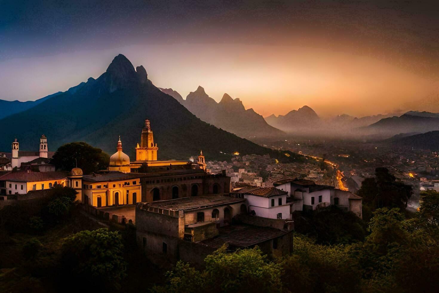 das Stadt von Siena, Italien, beim Sonnenuntergang. KI-generiert foto