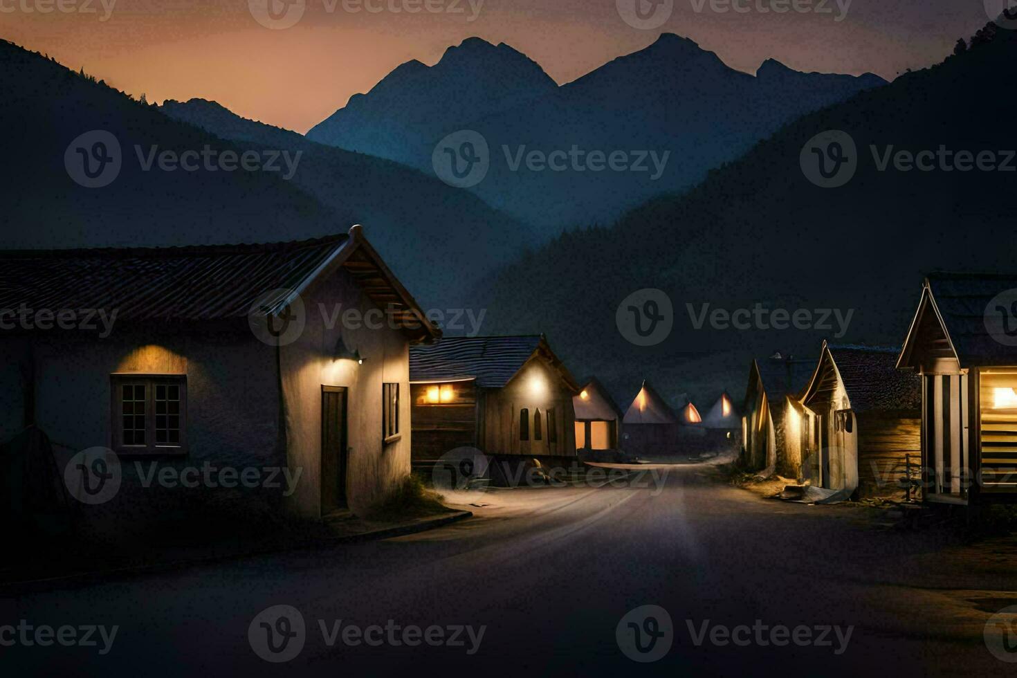 Foto Hintergrund das Himmel, Berge, das Nacht, das Berge, das Dorf, das Berge,. KI-generiert