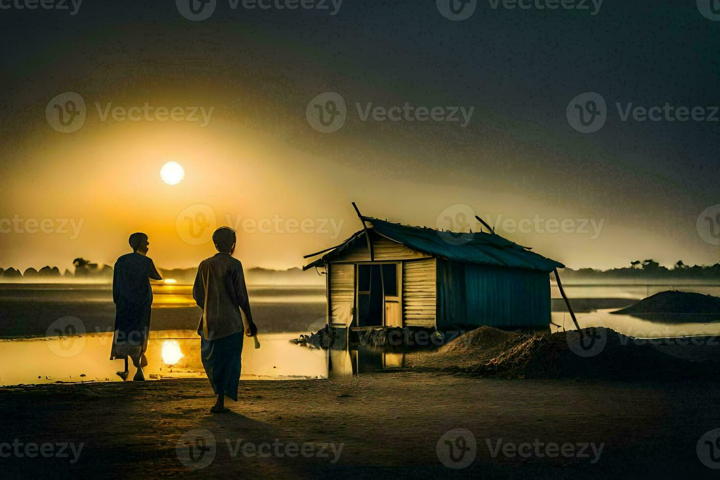 das Sonne setzt Über das Wasser. KI-generiert foto