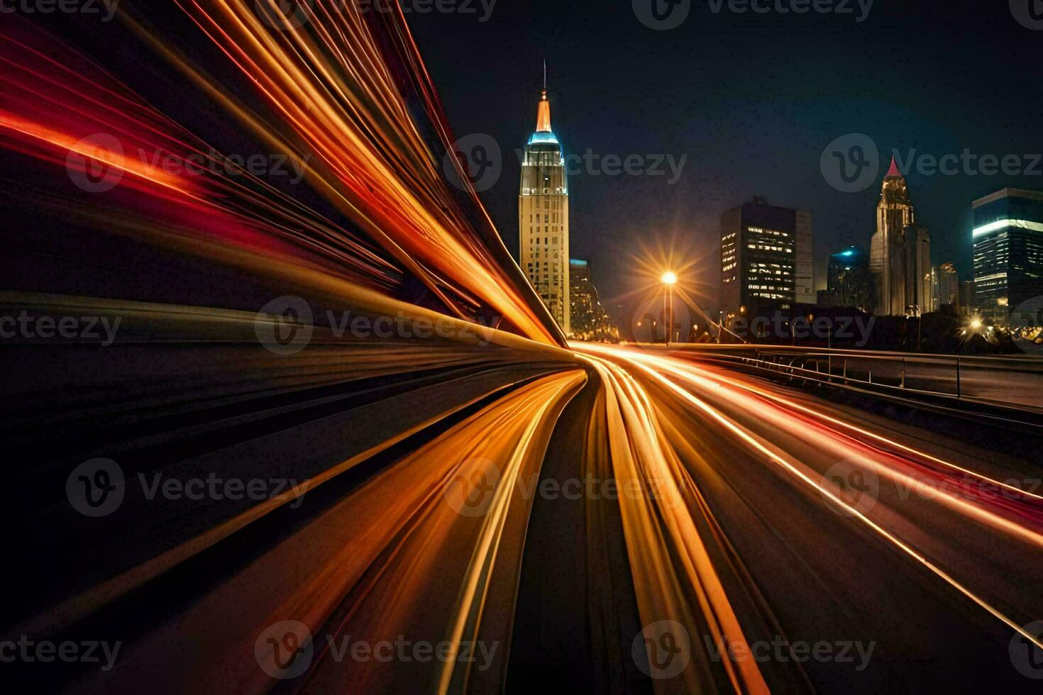 ein lange Exposition fotografieren von ein Stadt beim Nacht. KI-generiert foto