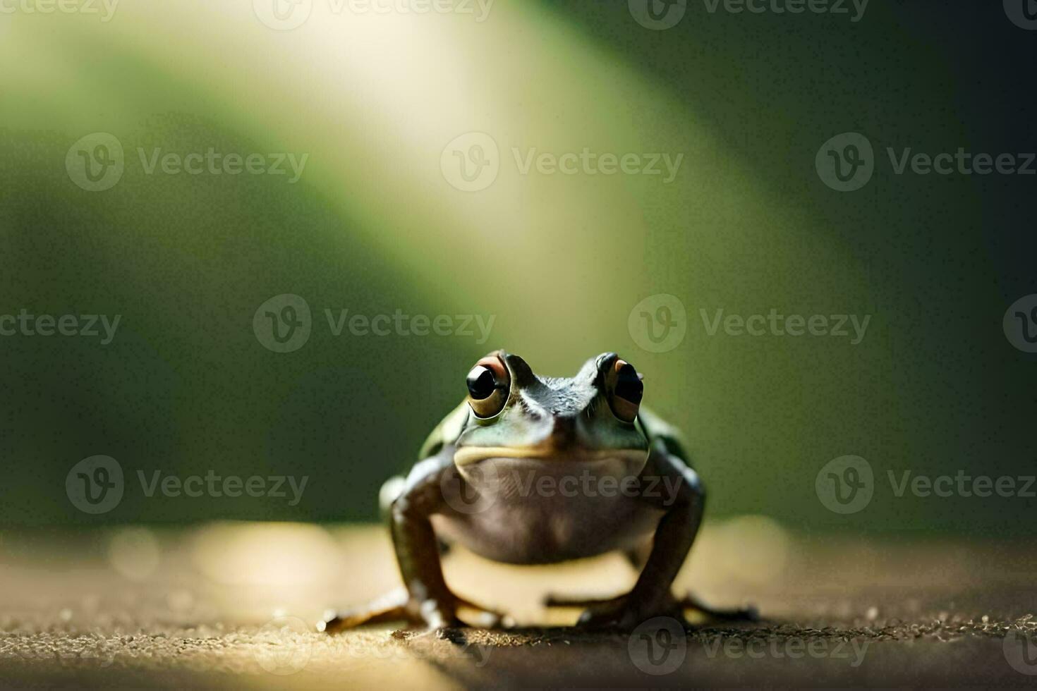 ein Frosch ist Stehen auf ein hölzern Boden. KI-generiert foto