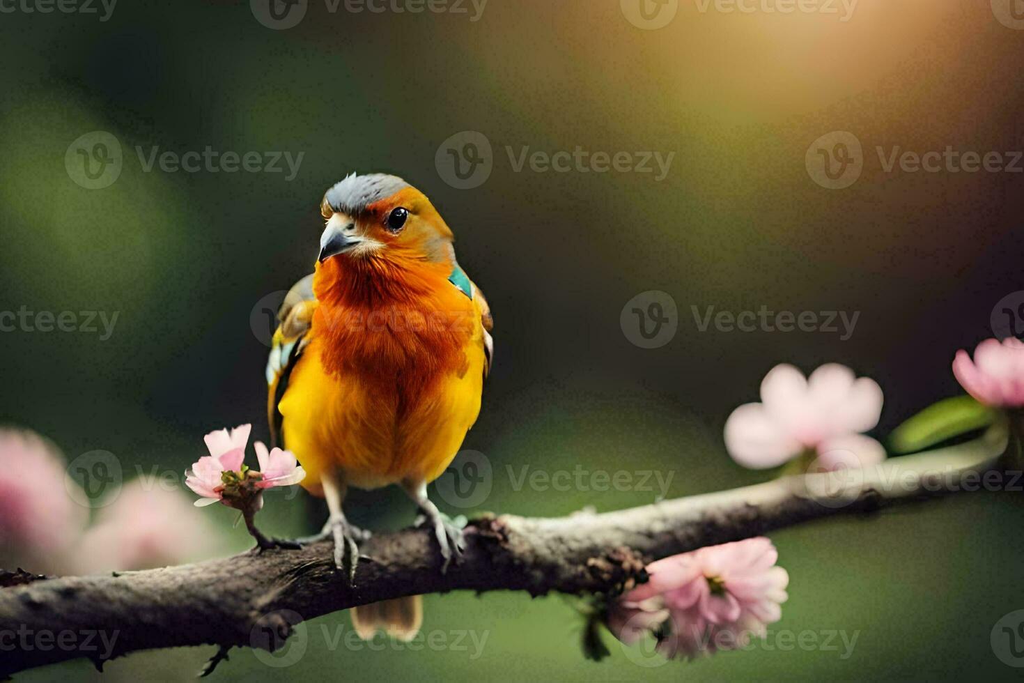 Foto Hintergrund das Himmel, Vogel, Frühling, Blumen, das Sonne, Vogel, Frühling, Die. KI-generiert