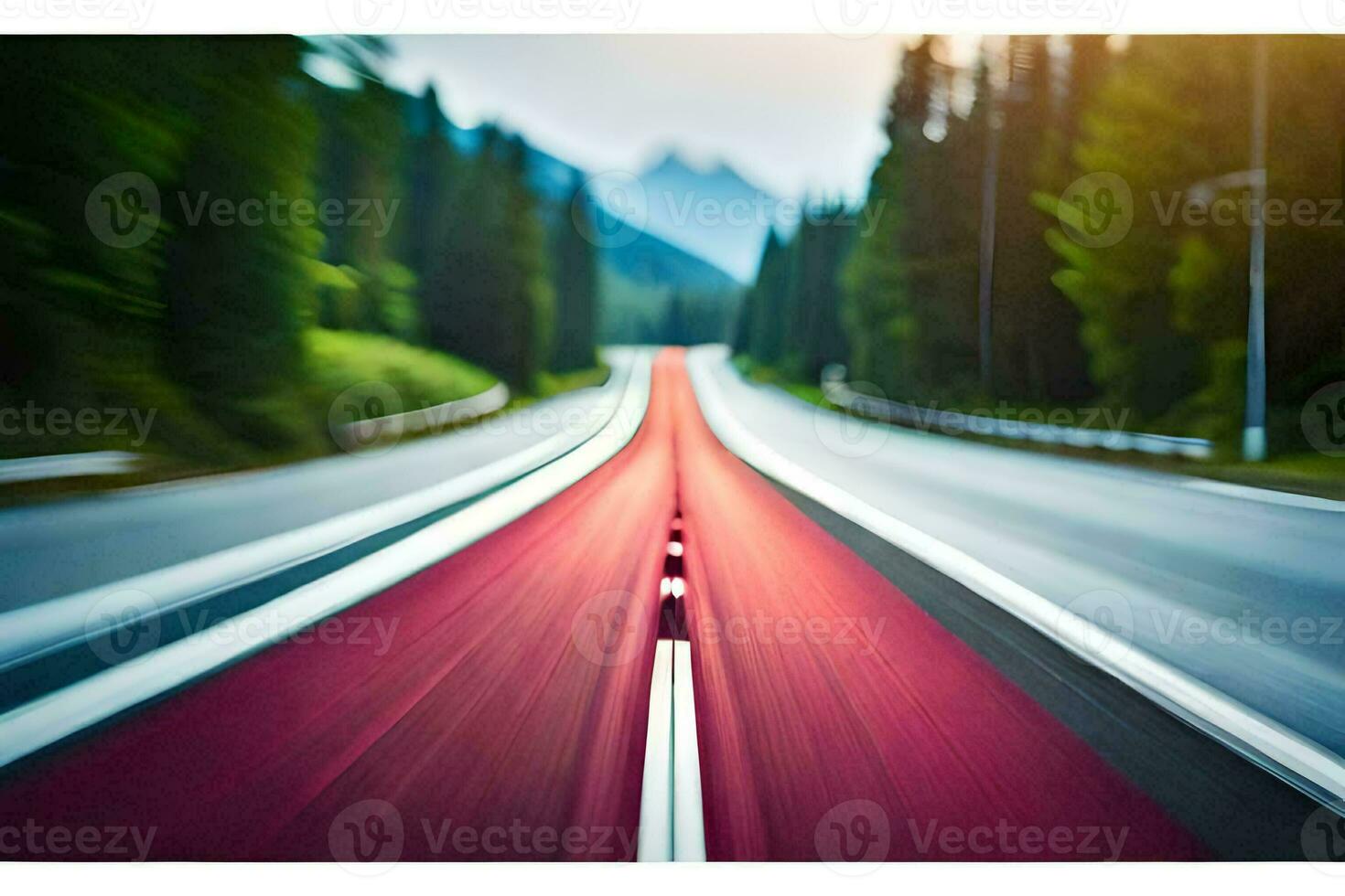 ein verschwommen Bild von ein Straße mit ein rot Linie. KI-generiert foto