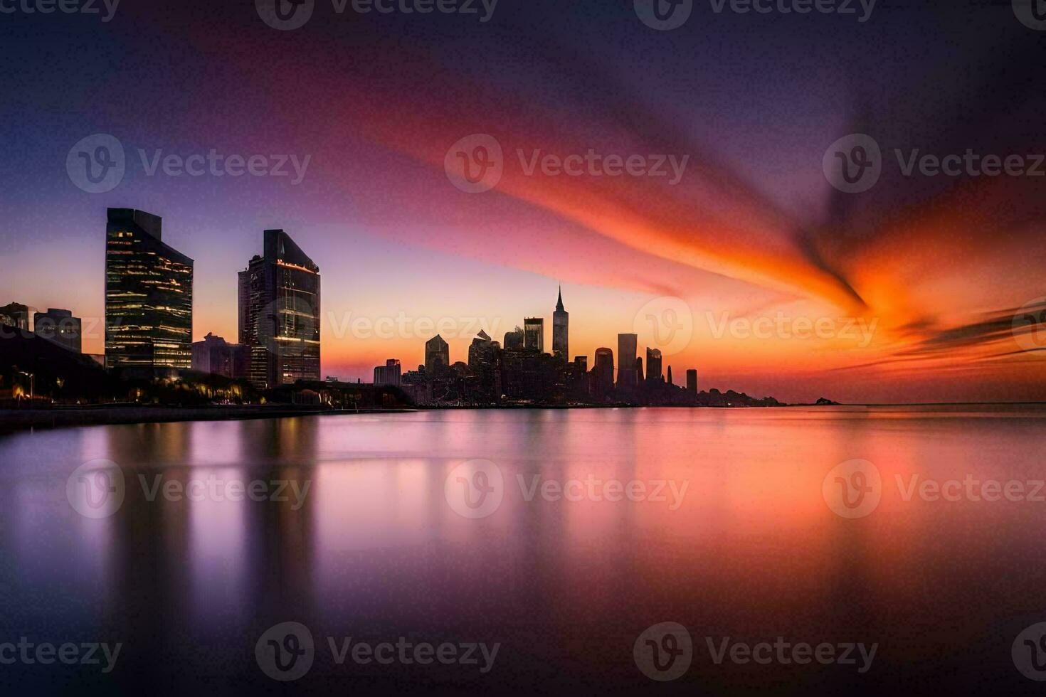 das Stadt Horizont beim Sonnenuntergang im Dubai. KI-generiert foto