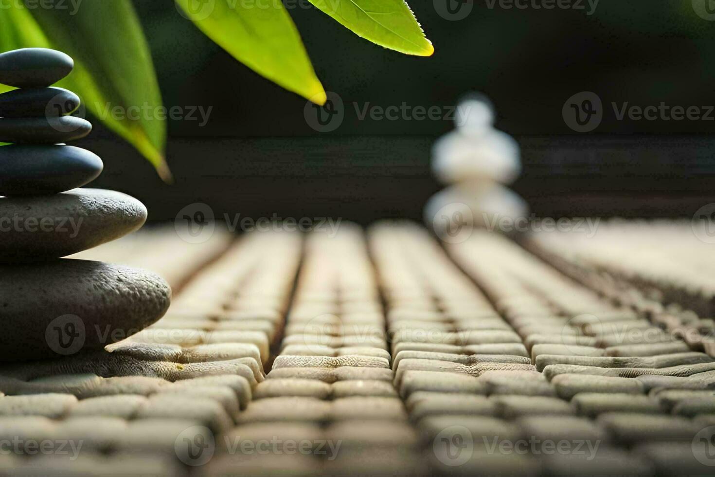 ein Zen Garten mit Steine und ein Baum. KI-generiert foto