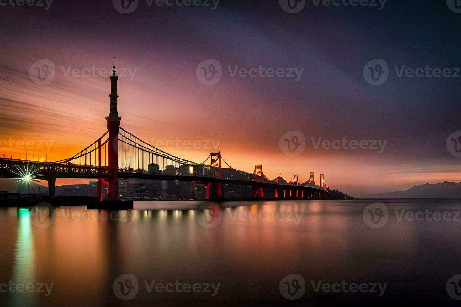 das golden Brücke, Hong Kong, Brücke, Sonnenuntergang, Hong Kong, Brücke. KI-generiert foto