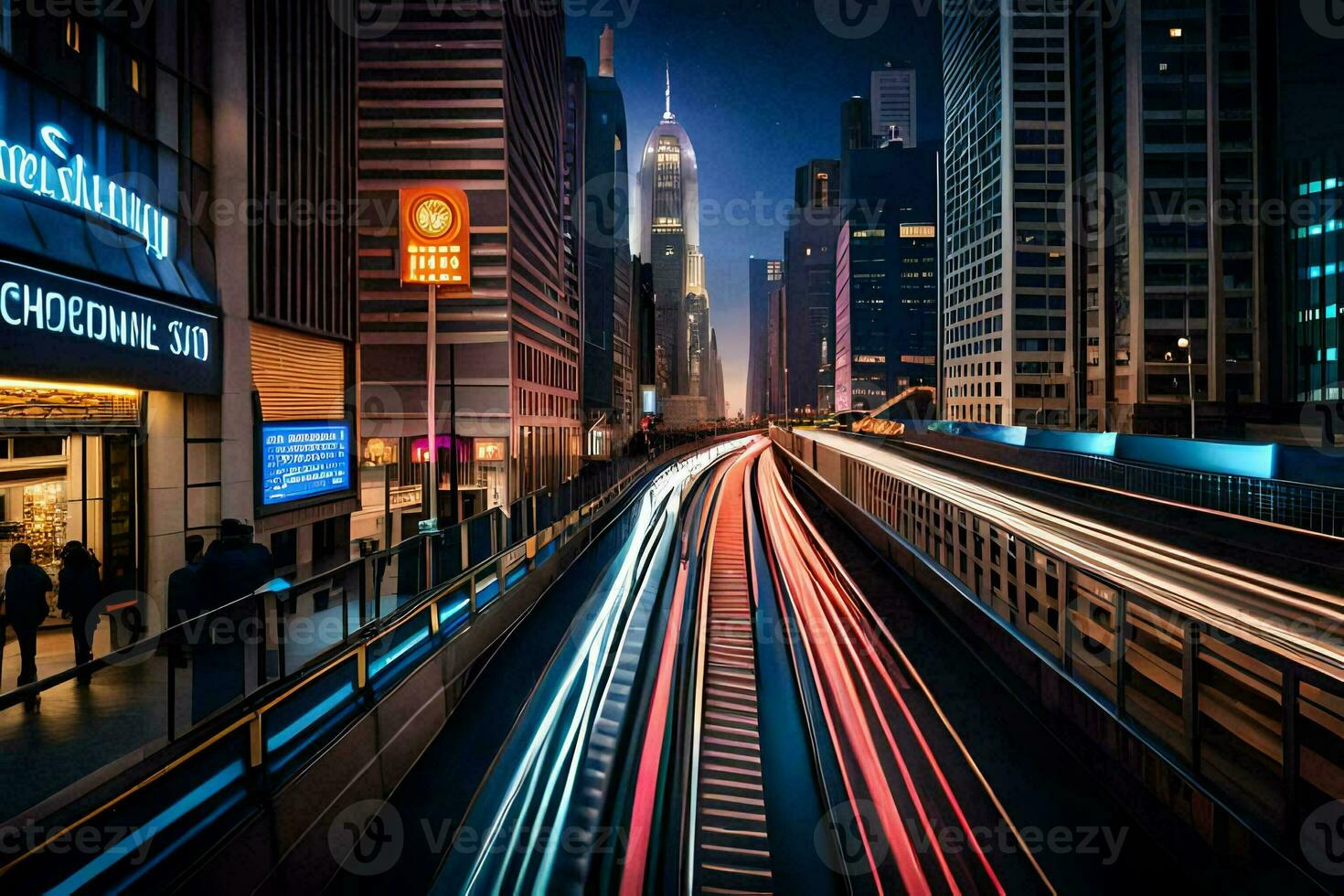 ein lange Exposition fotografieren von Autos Fahren auf ein Autobahn. KI-generiert foto