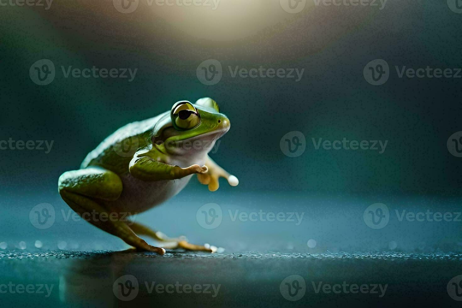 ein Frosch ist Stehen auf es ist Hinter Beine. KI-generiert foto