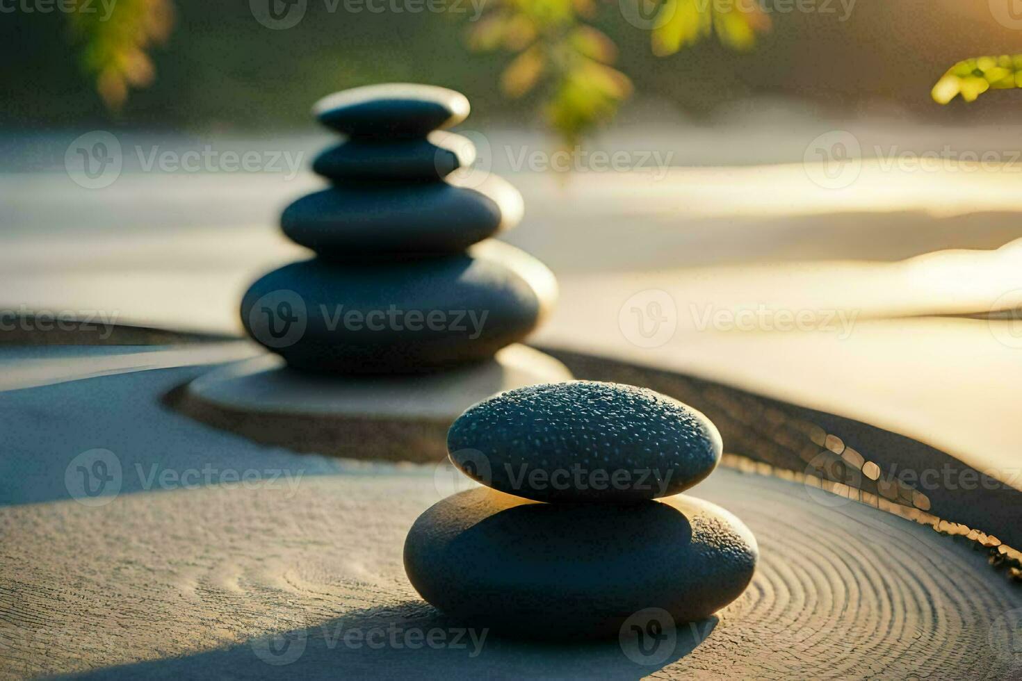 Zen Steine auf das Strand. KI-generiert foto