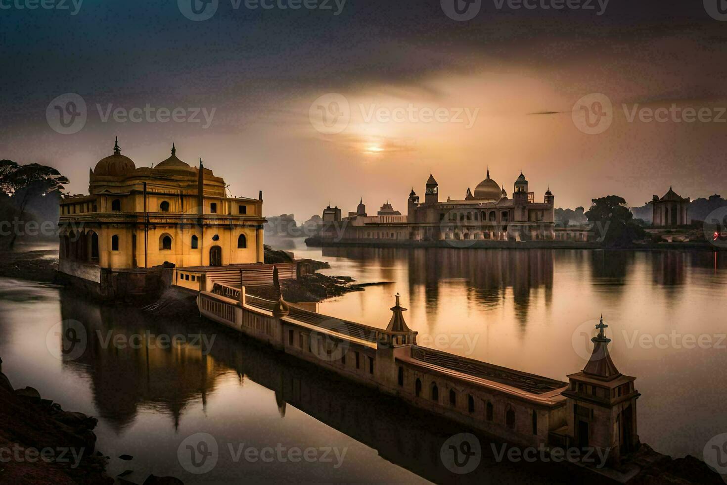 das golden Palast im Indien beim Sonnenuntergang. KI-generiert foto