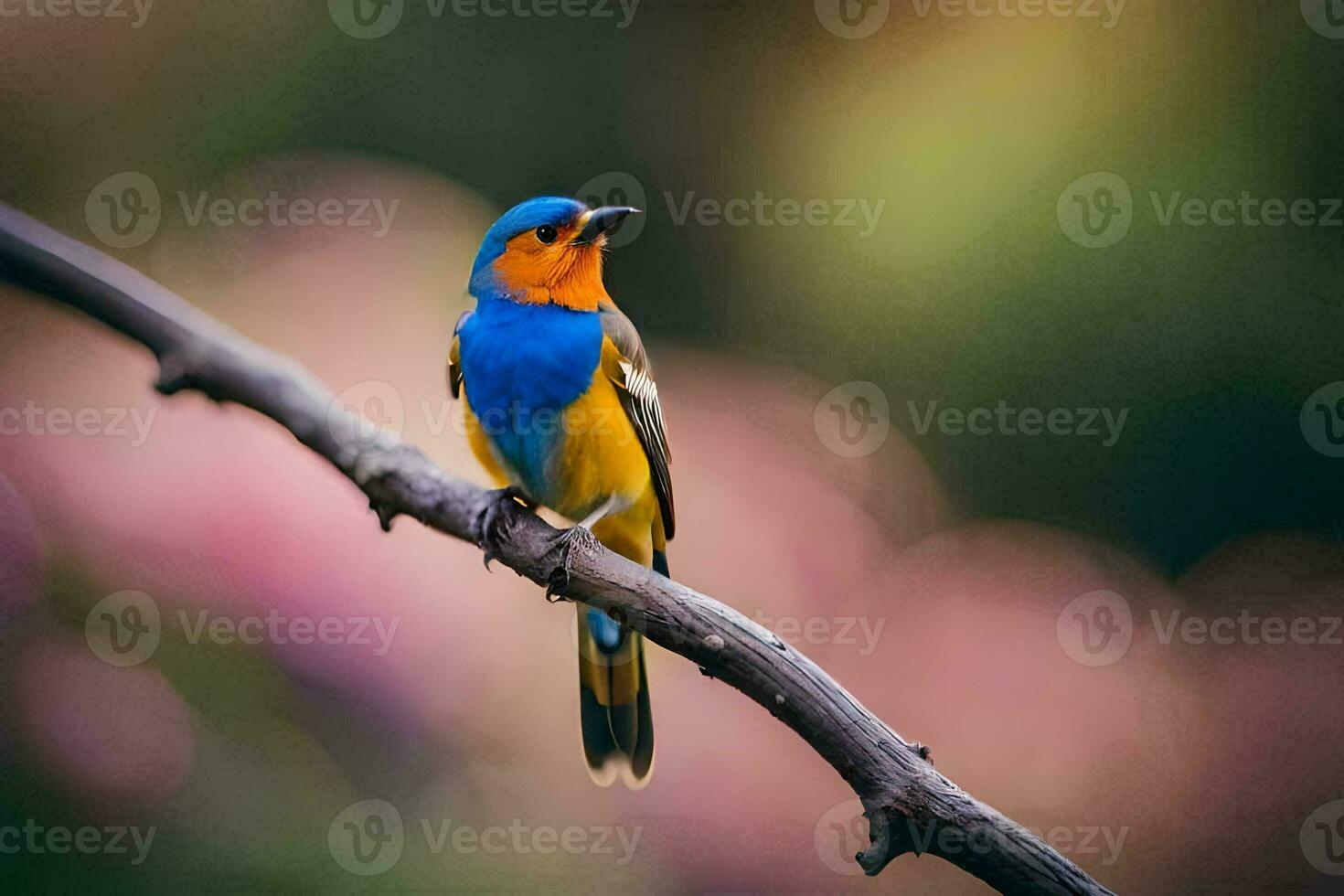 ein bunt Vogel sitzt auf ein Ast. KI-generiert foto