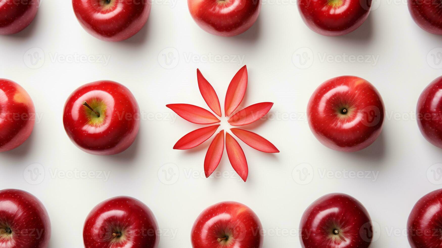 oben Aussicht Apfel Scheibe in Blätter Hintergrund auf Weiß Hintergrund. ai generiert. foto