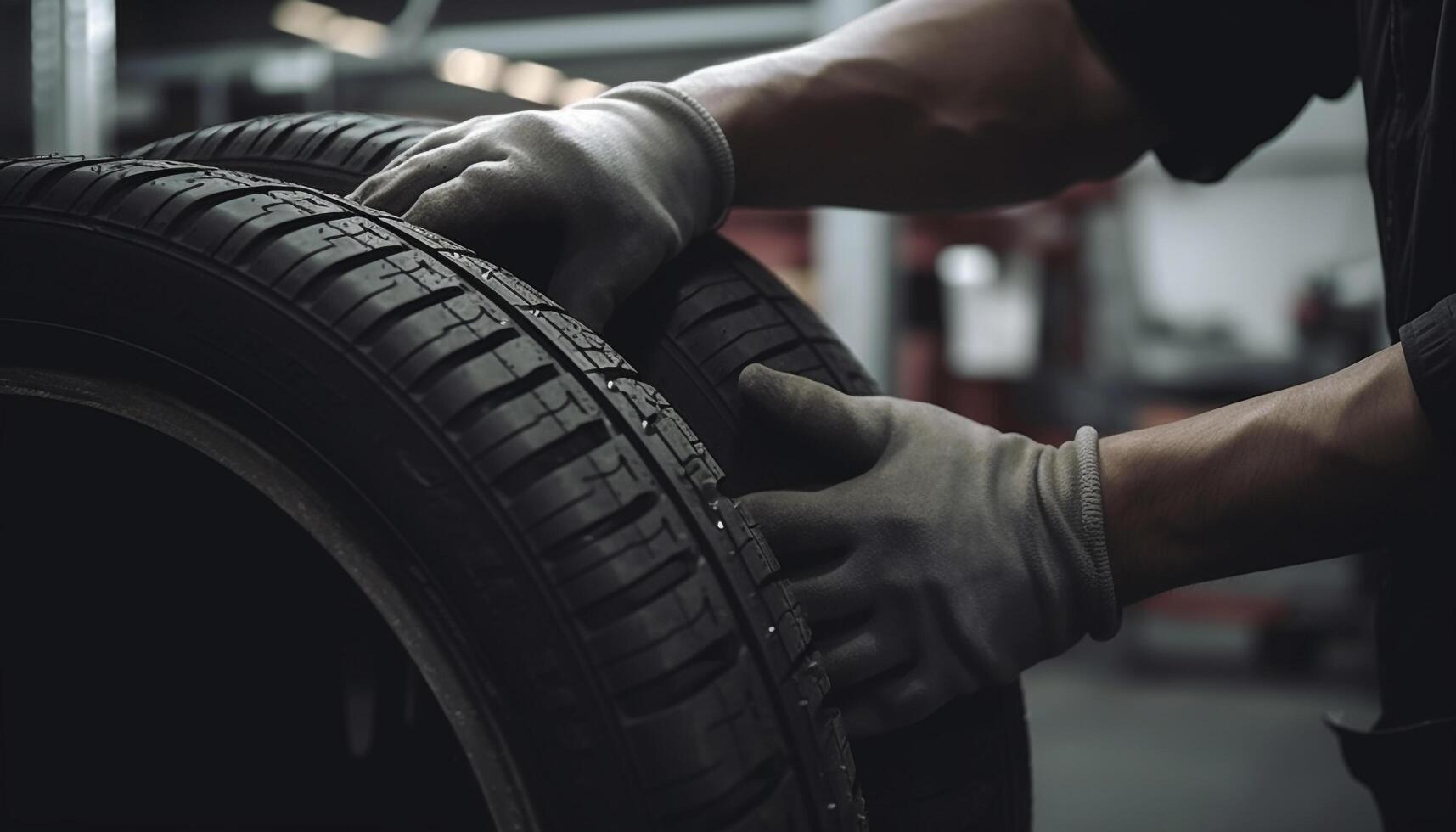 Auto Mechaniker reparieren Auto Reifen im Werkstatt generiert durch ai foto