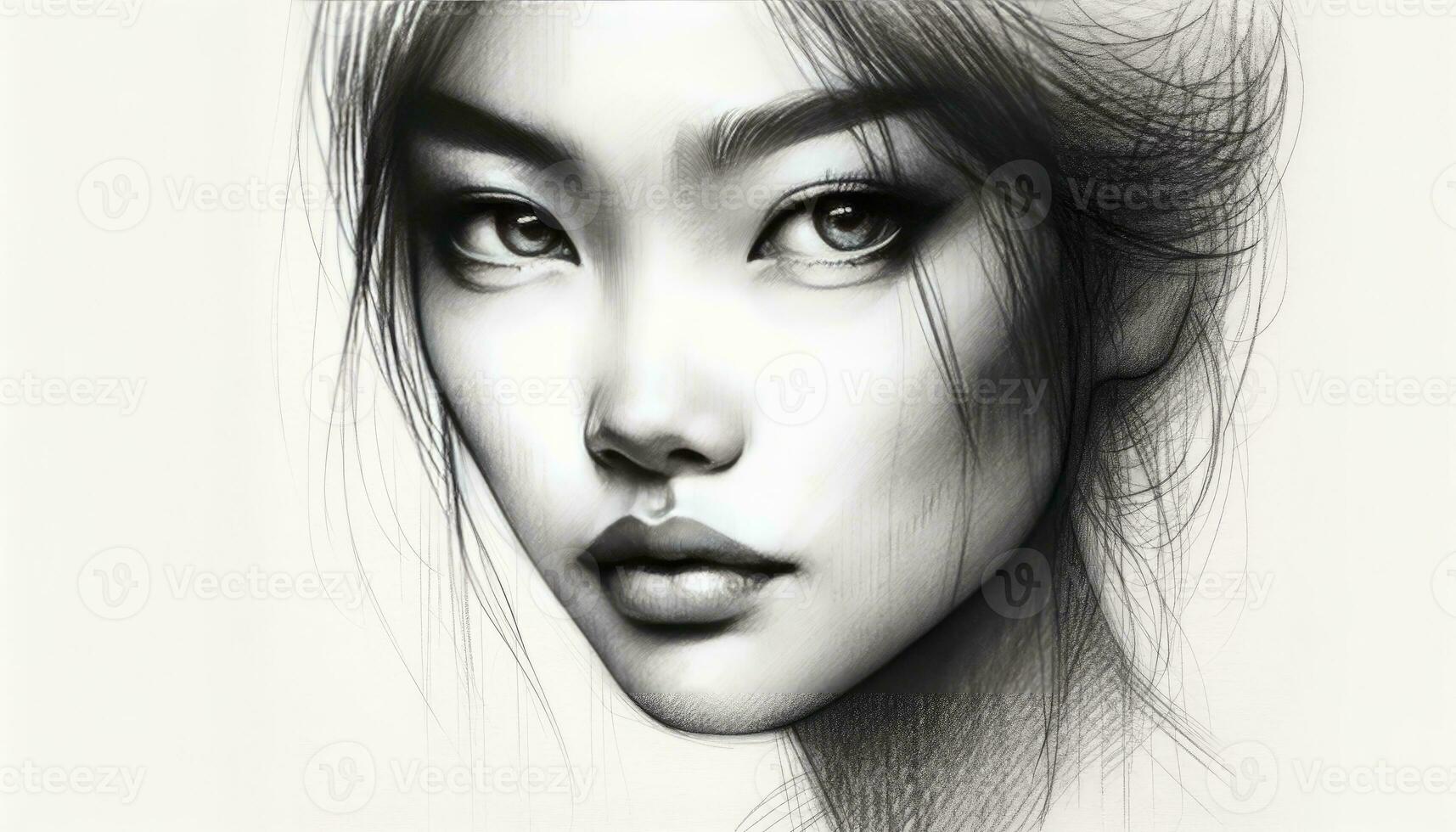 Bleistift skizzieren von ein Frau Silhouette mit ein Fokus auf ihr Augen. ai generativ foto
