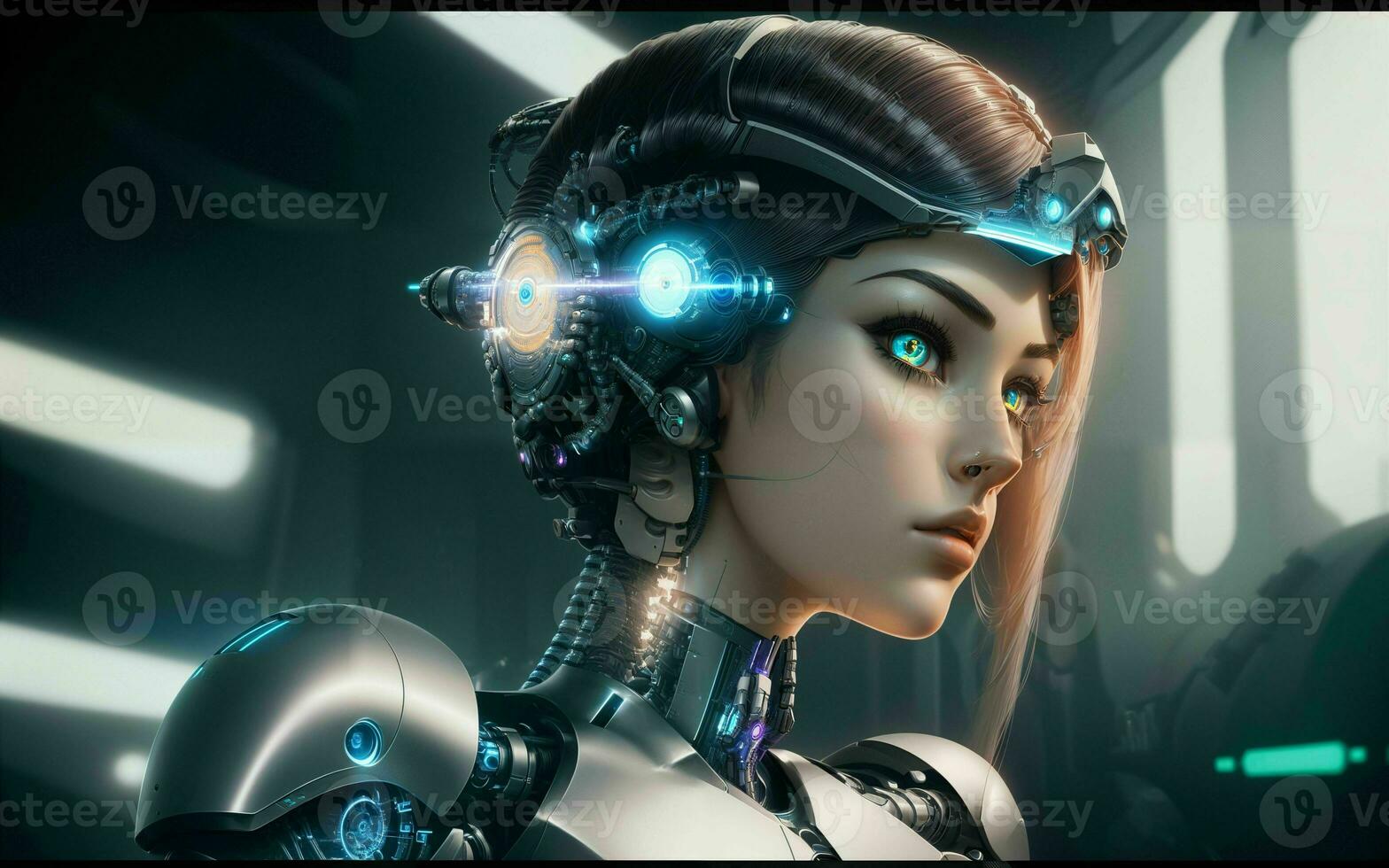 kybernetisch Realismus das kompliziert Vision von ein futuristisch Cyborg ai generiert foto