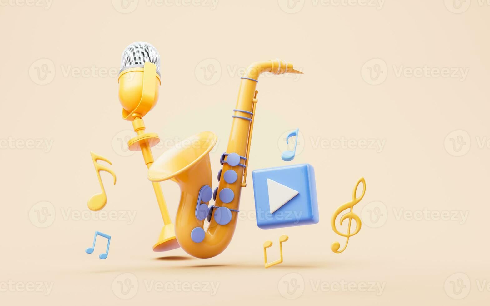 Musik- Instrumente mit Karikatur Stil, 3d Wiedergabe. foto