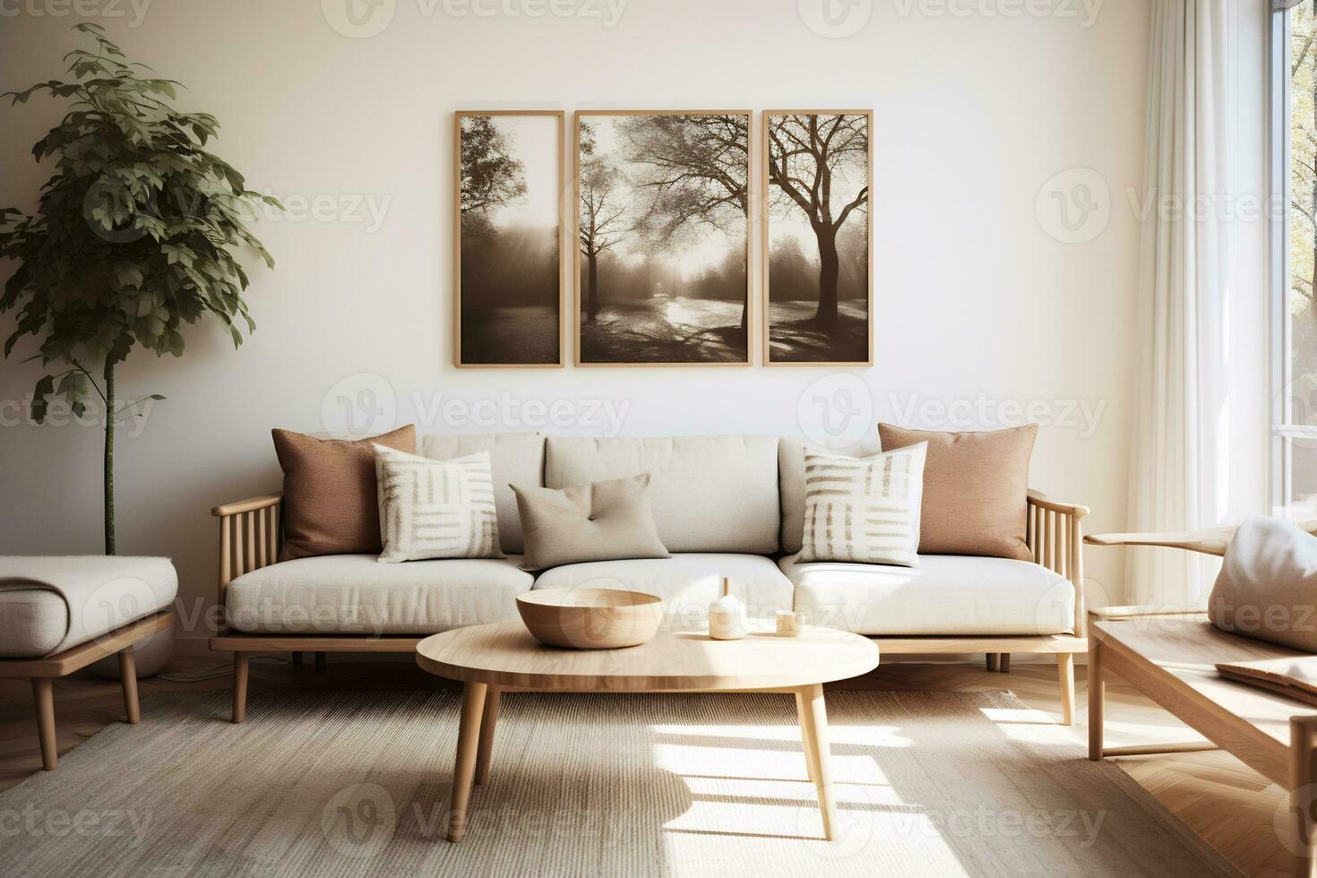 ein skandinavisch Mitte Jahrhundert Zuhause minimalistisch Innere Design ai generativ foto
