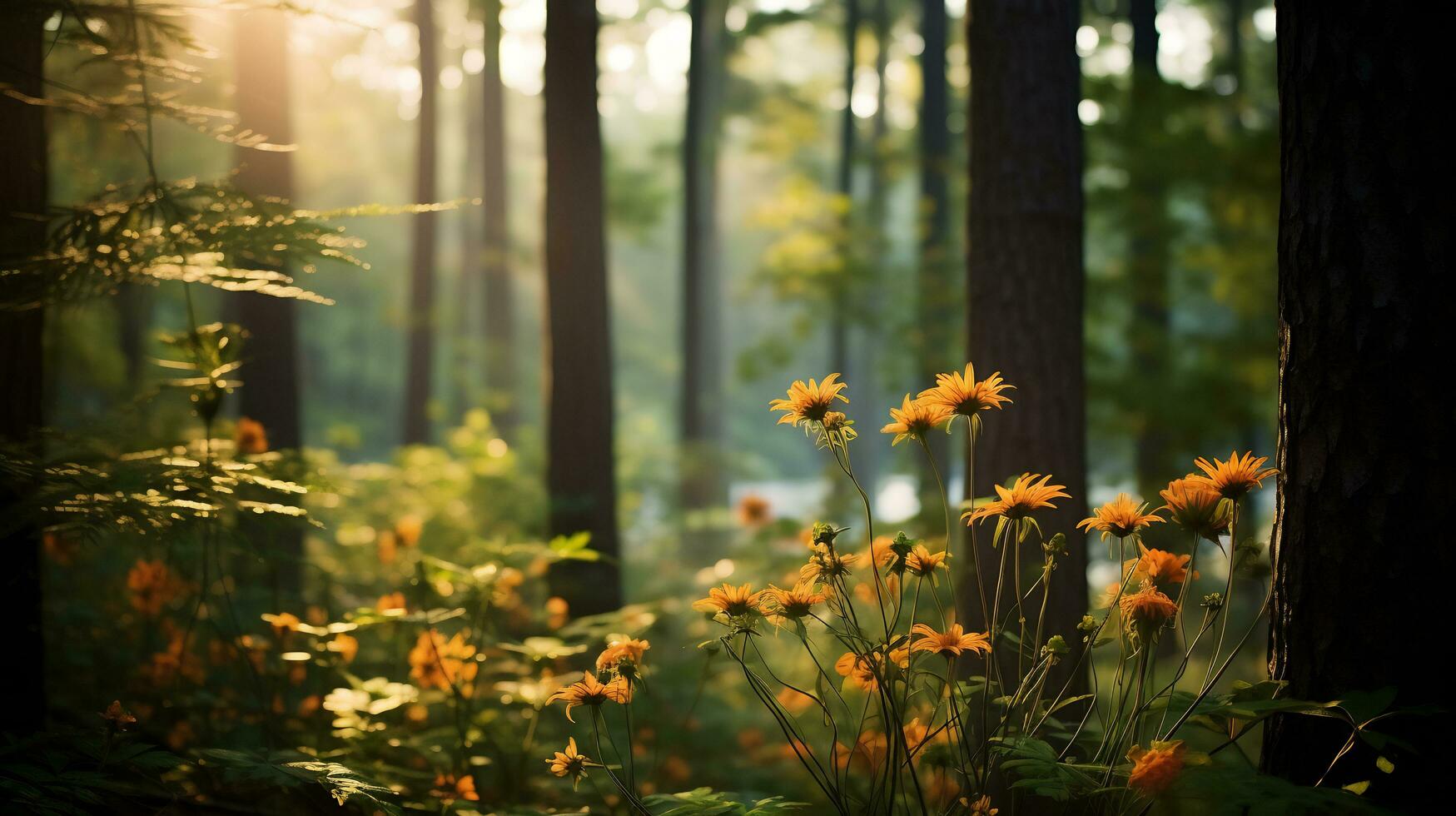 verschiedene Arten von Blumen wachsen im das Tiefe von das natürlich Wald ai generativ foto