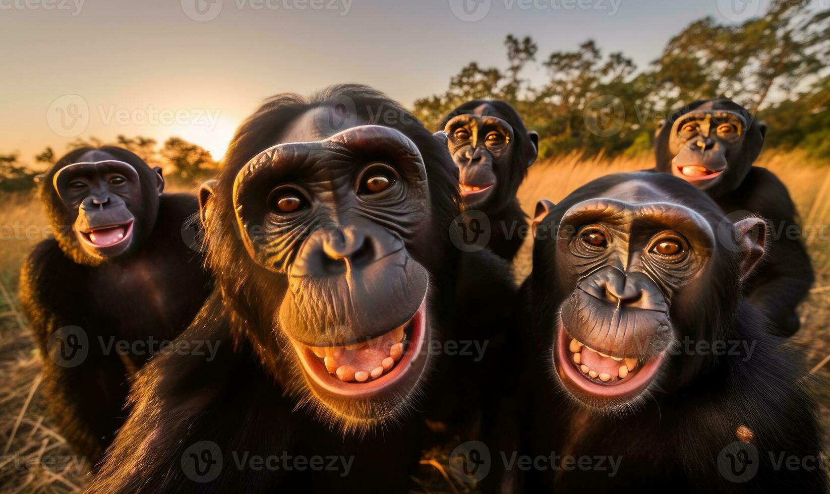 Freude im das bezaubernd Charme von ein Schimpanse durch ein fesselnd Selfie. Erstellen mit generativ ai Werkzeuge foto